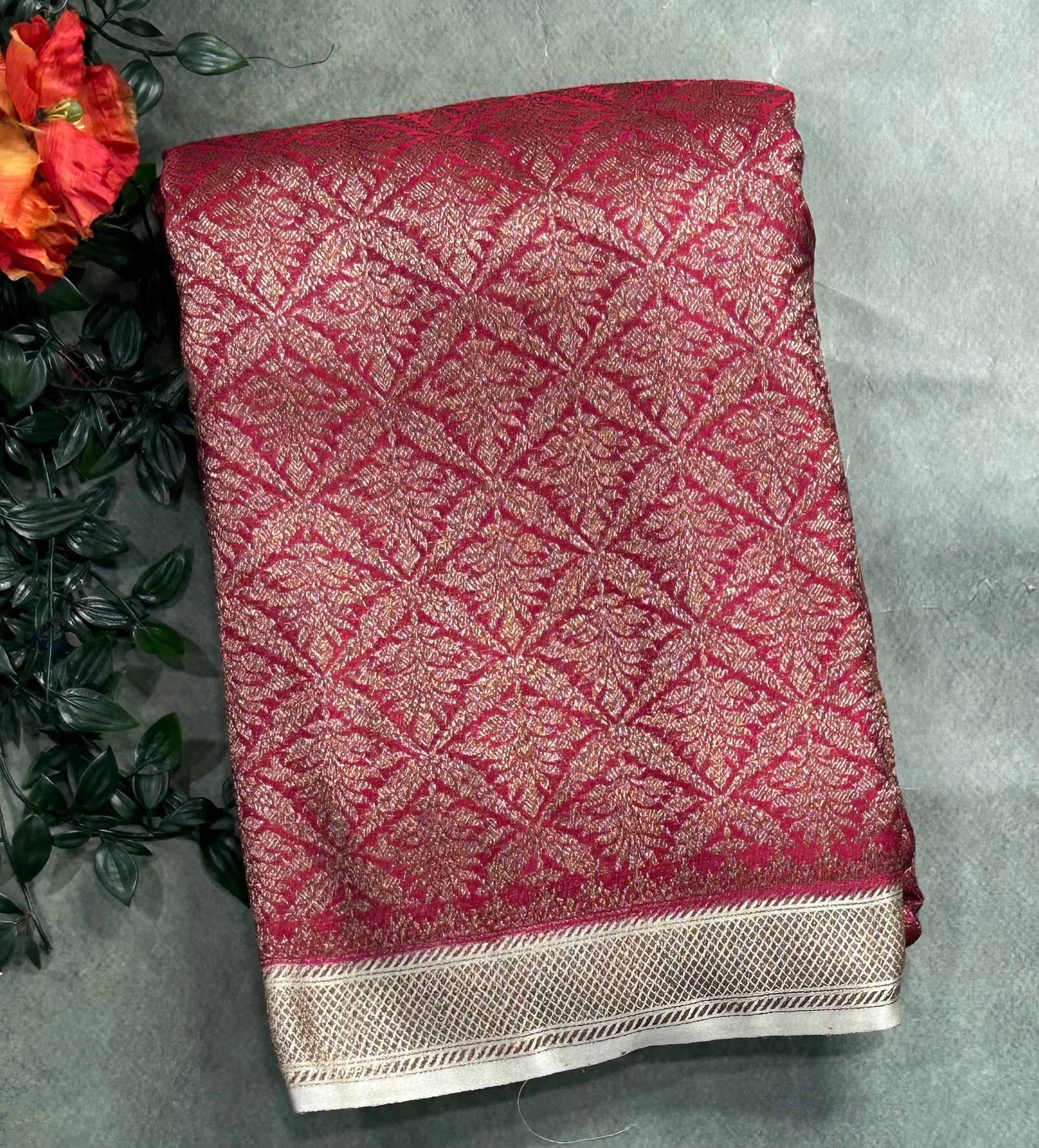 Red brocade soft semi georgette 105 saree