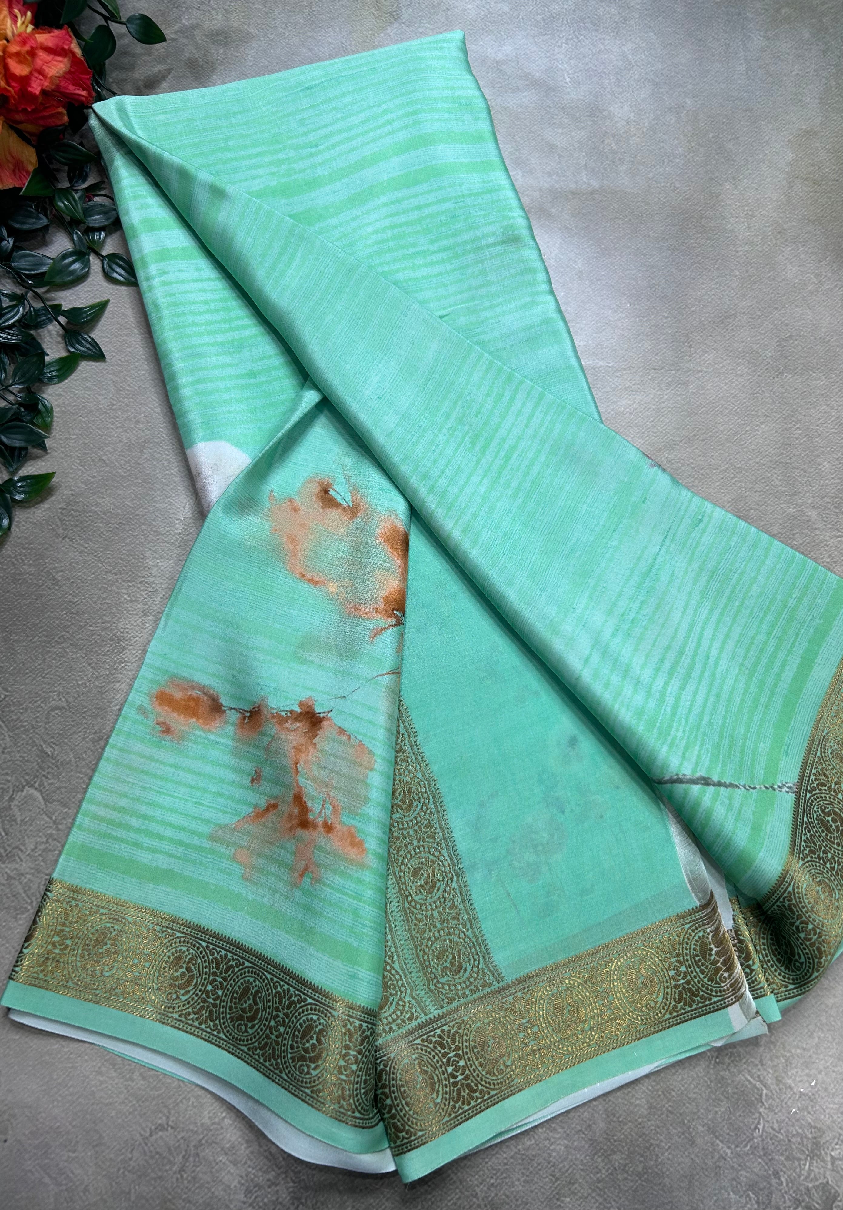 Sea green digital print pure mysore silk saree(DMS106)