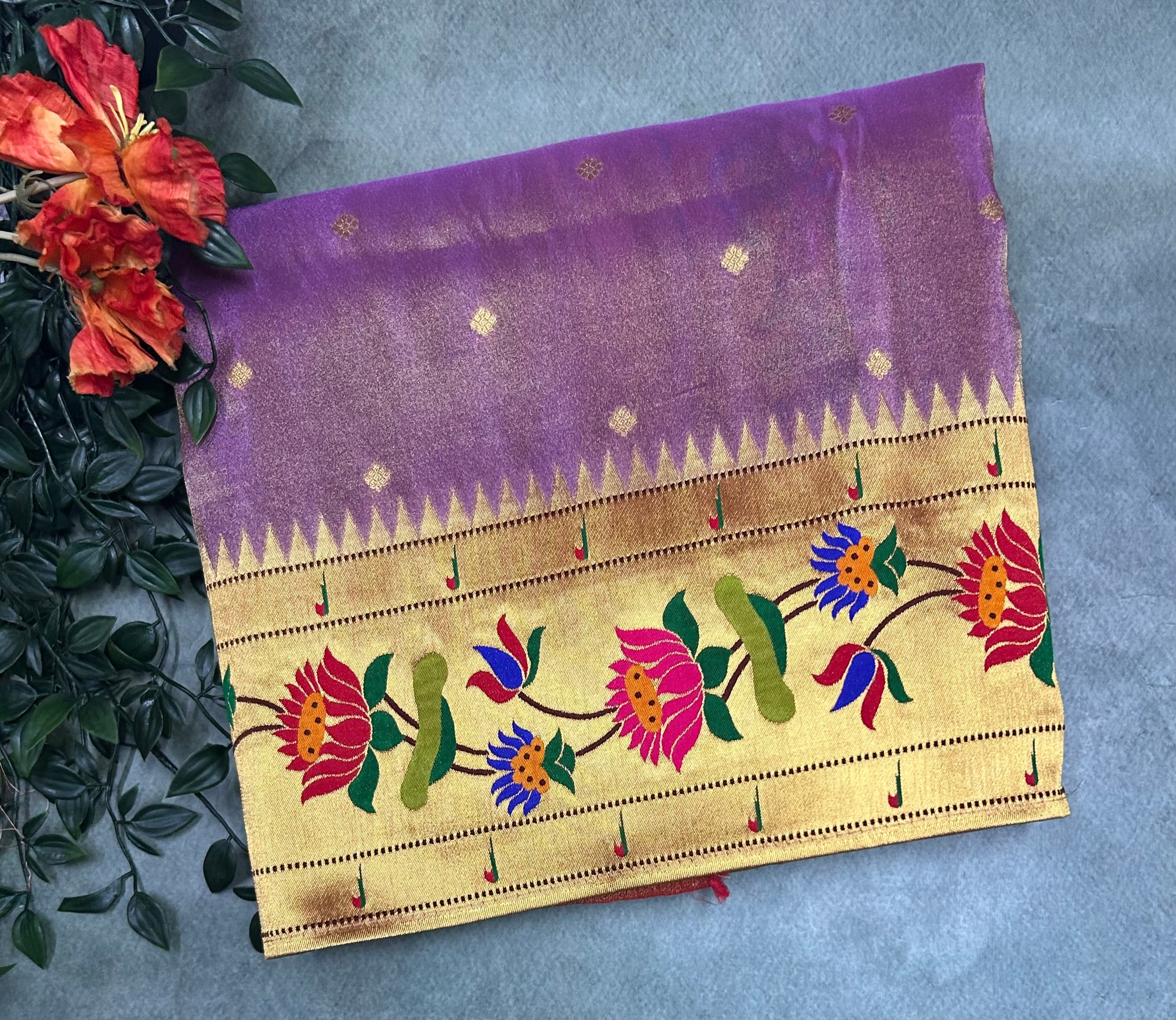 Purple small butta tissue Paithani border saree