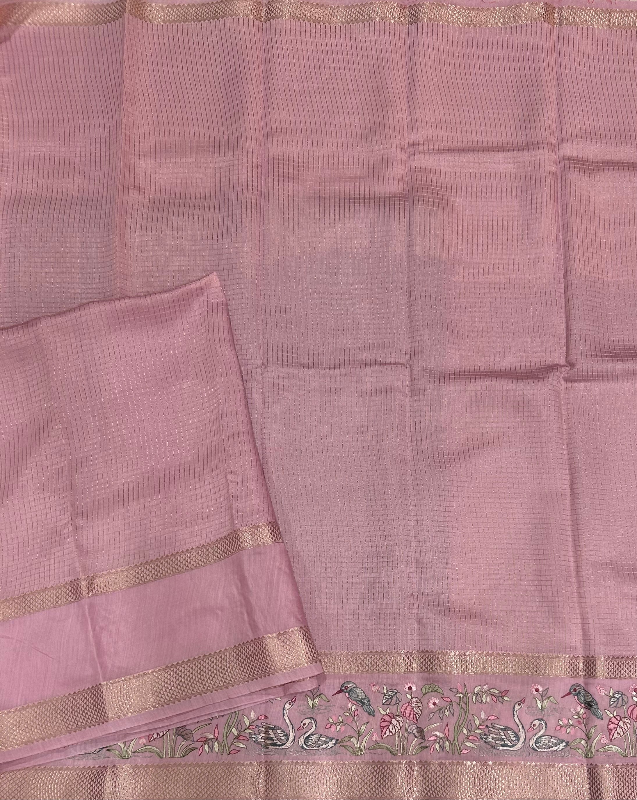 Pastel pink-2 checks embrodiery butta border soft tussar crepe 104 saree
