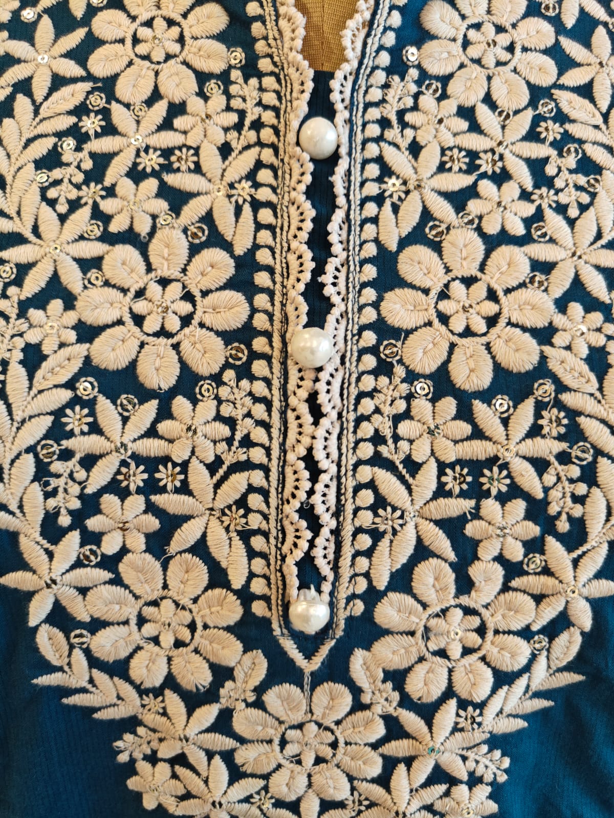 Navy Blue Mul Cotton Chikankari Work Straight Fit Kurtha 196
