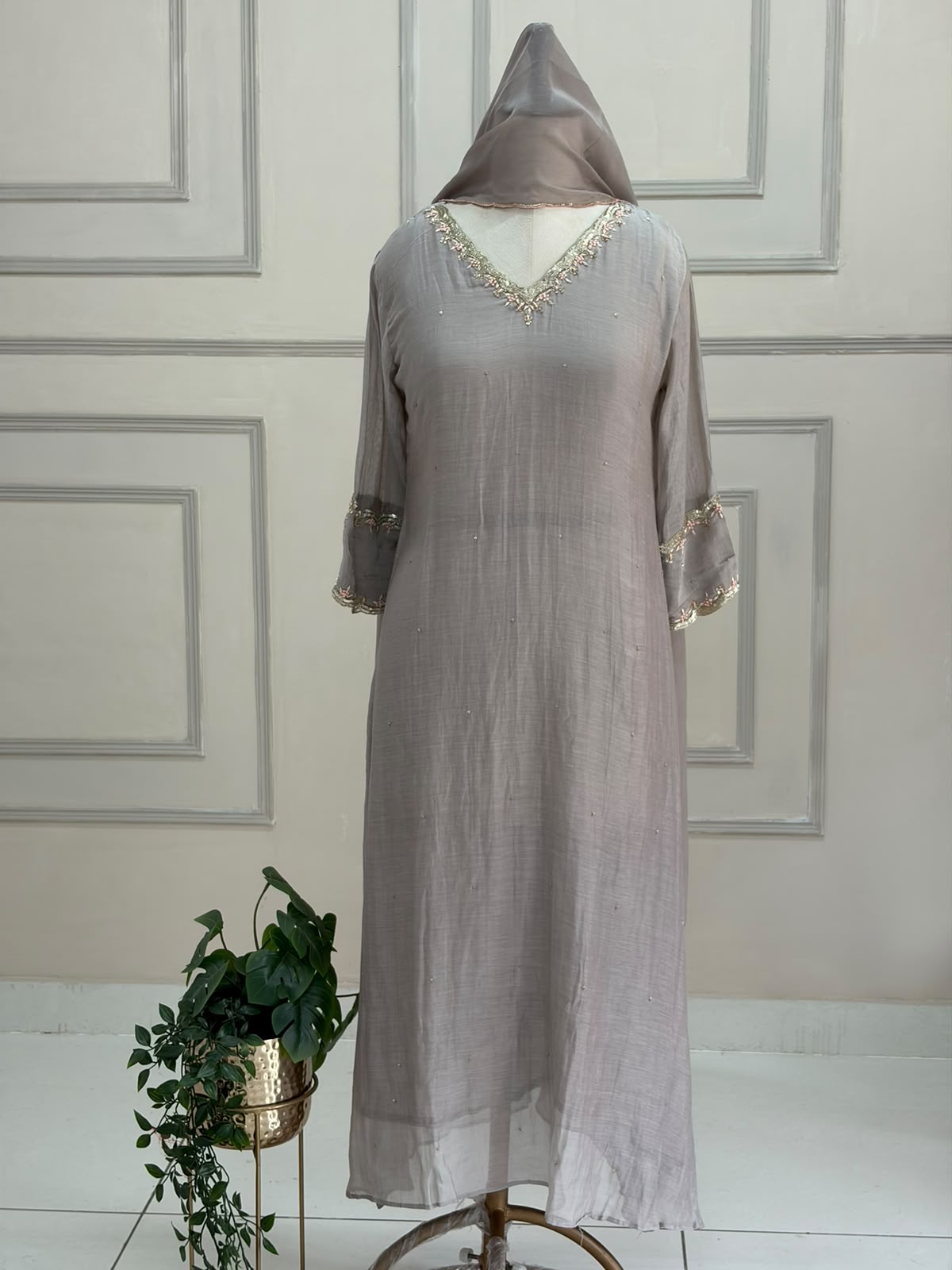 Grey Mul Chanderi  Airline Kurtha 898