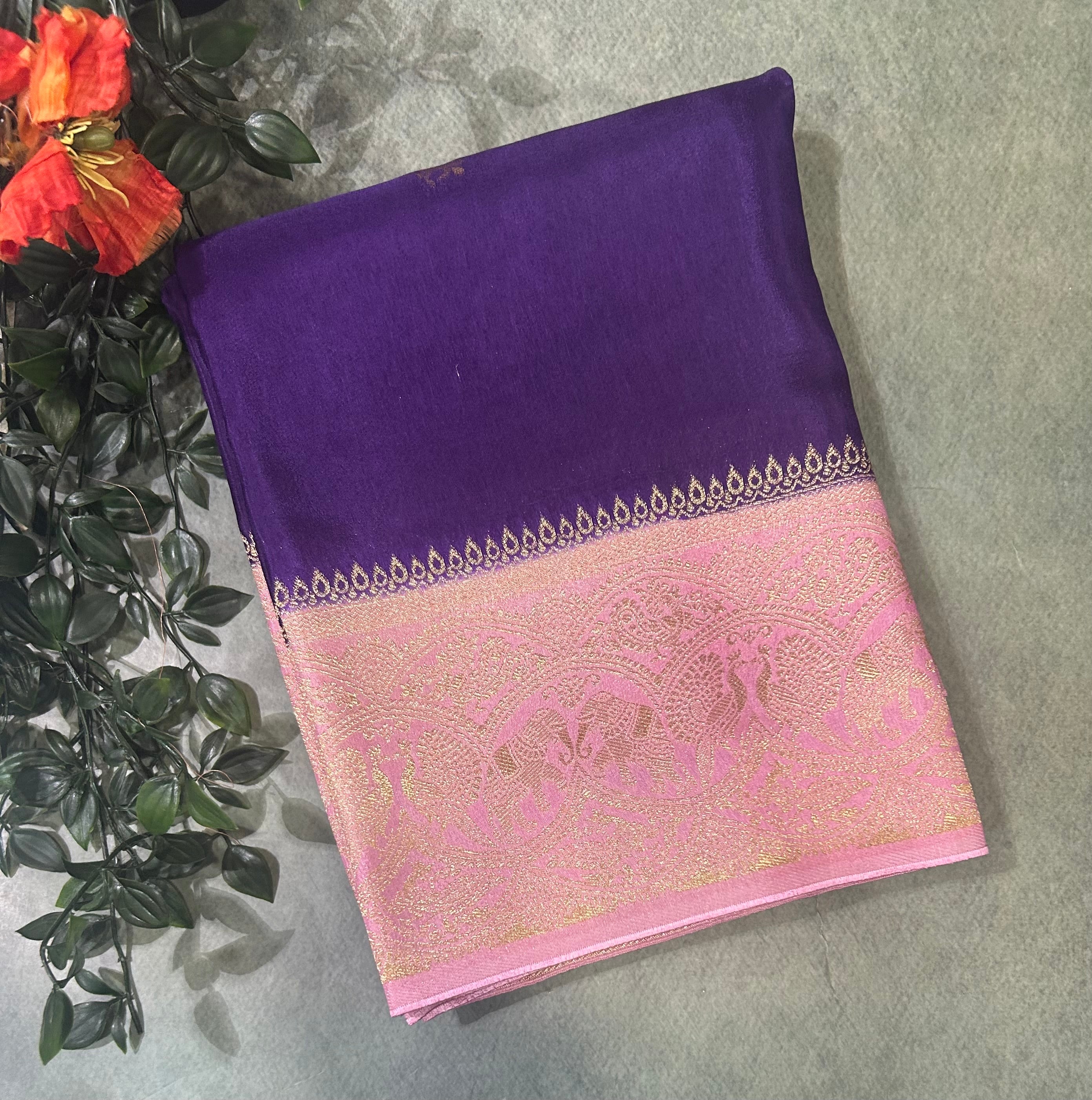 Purple contrast border semi Mysore 105 saree