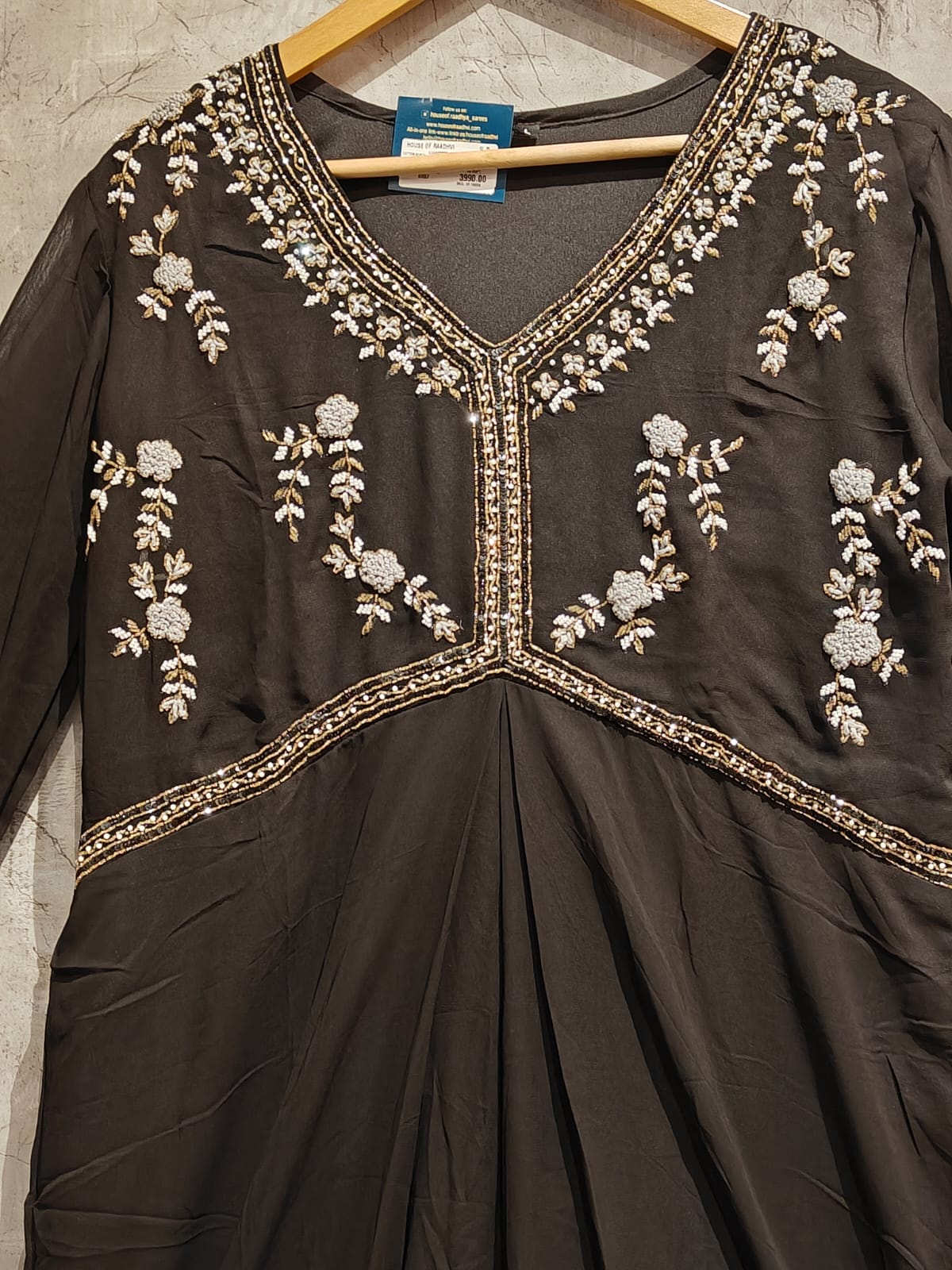 "Kali" Black Anarkali Airline Kurtha wit Handwork