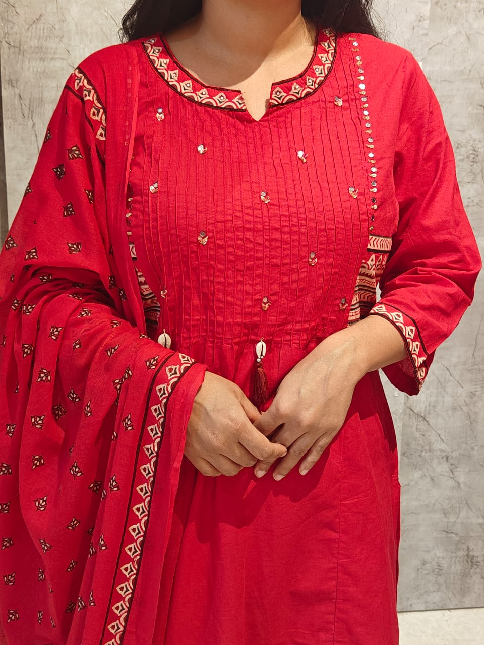 Pink Cotton Embroidery Straight Fit Kurtha 606