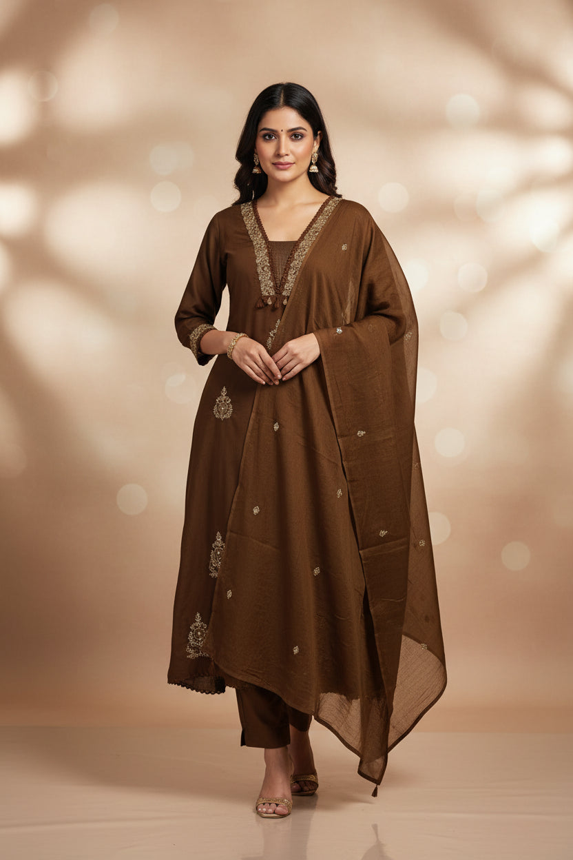 Brown  Cotton Anarkali Kurtha  151