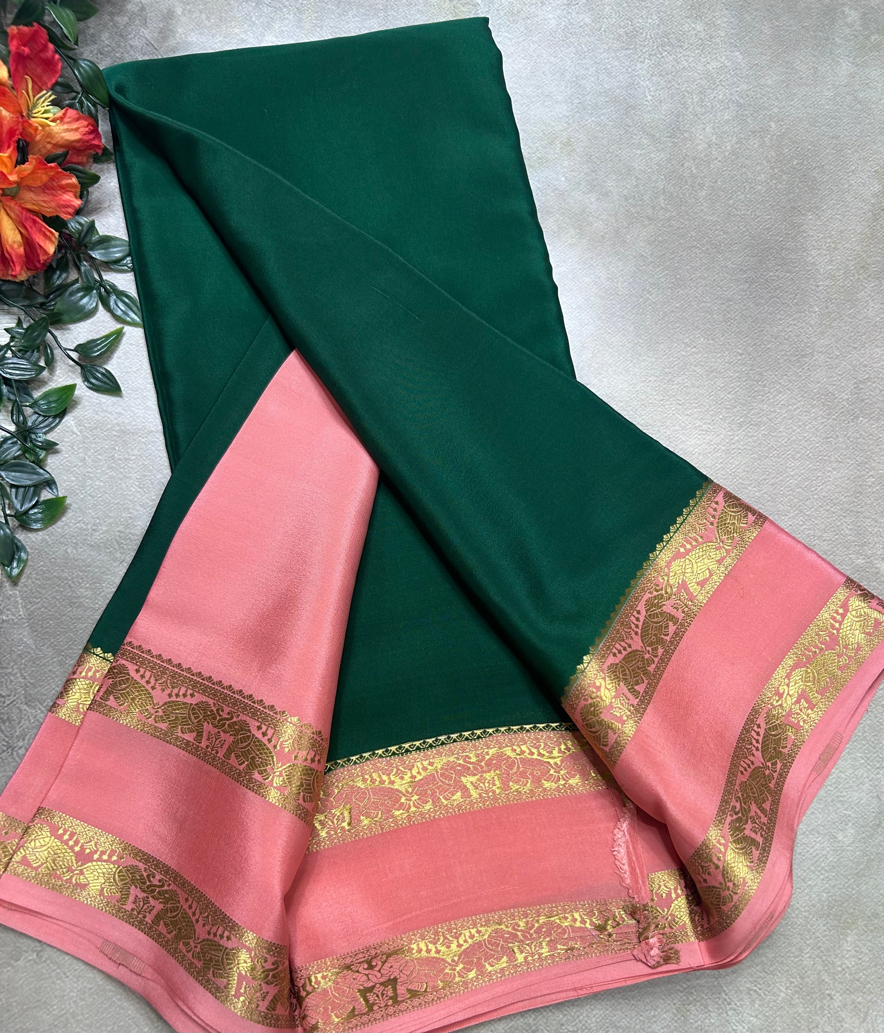 Bottle green bentex border pure mysore silk saree(MSC106)