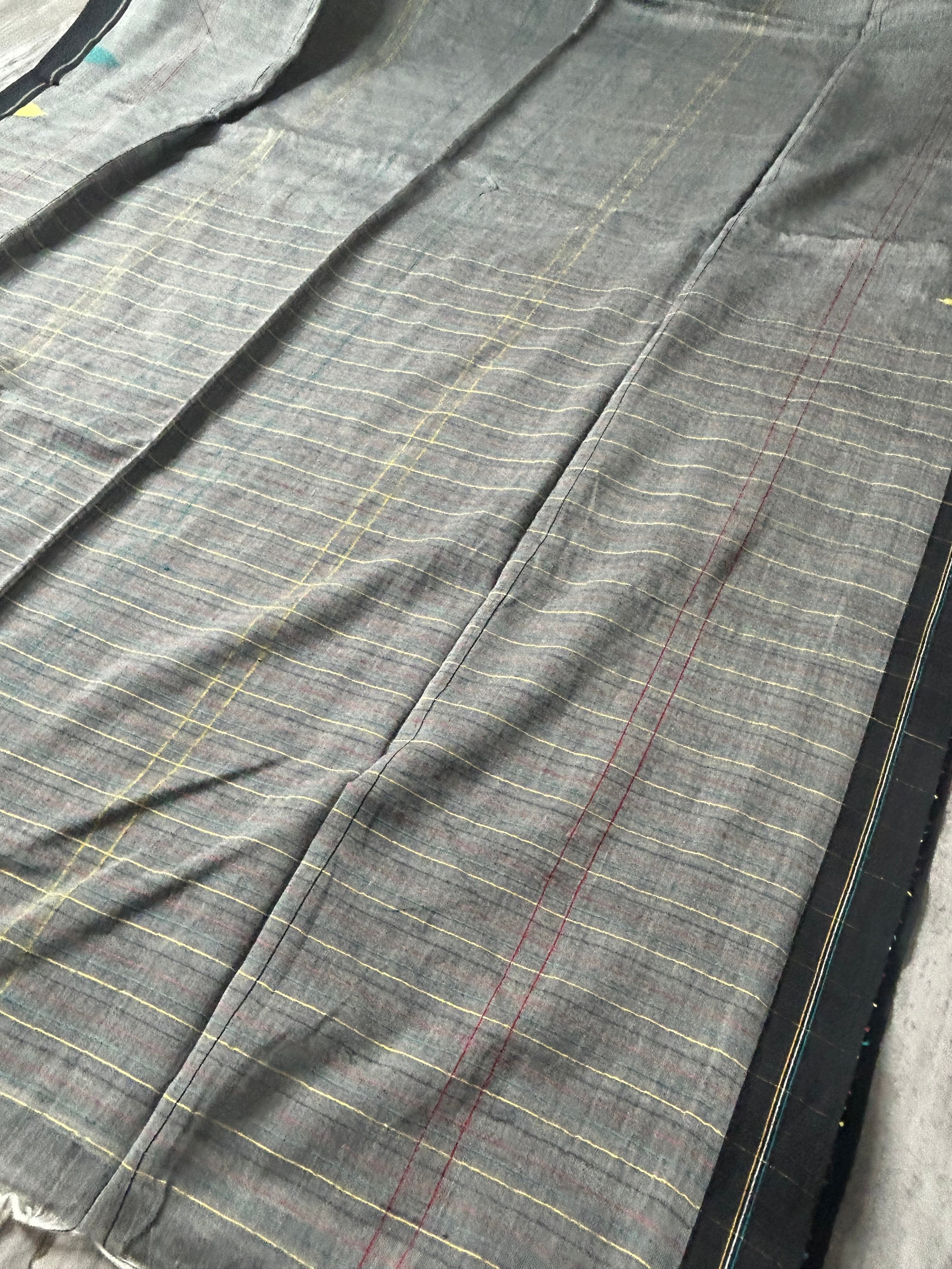 Grey pure cotton 103 jamdani saree