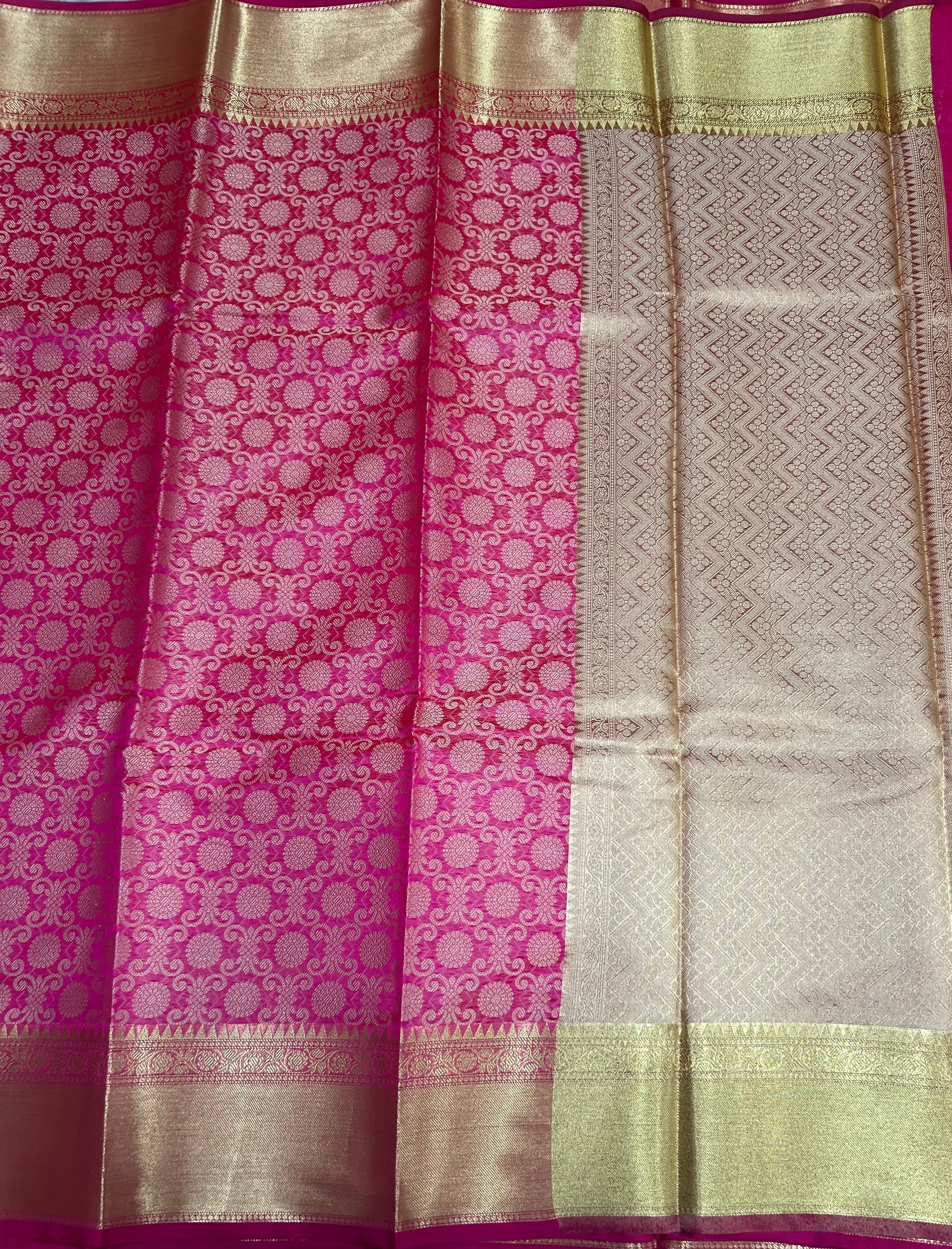 Pink brocade semi Kanchi saree