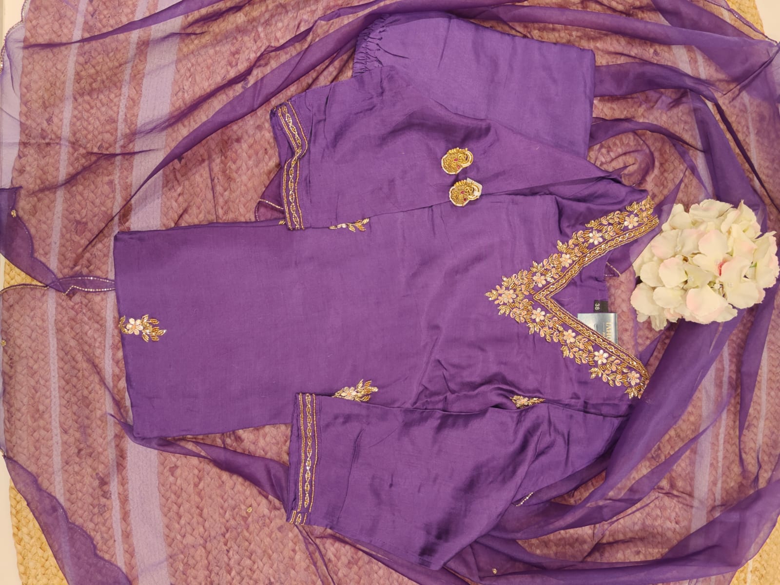 Purple  Dola 01 silk Kurtha with banarasi Dupatta