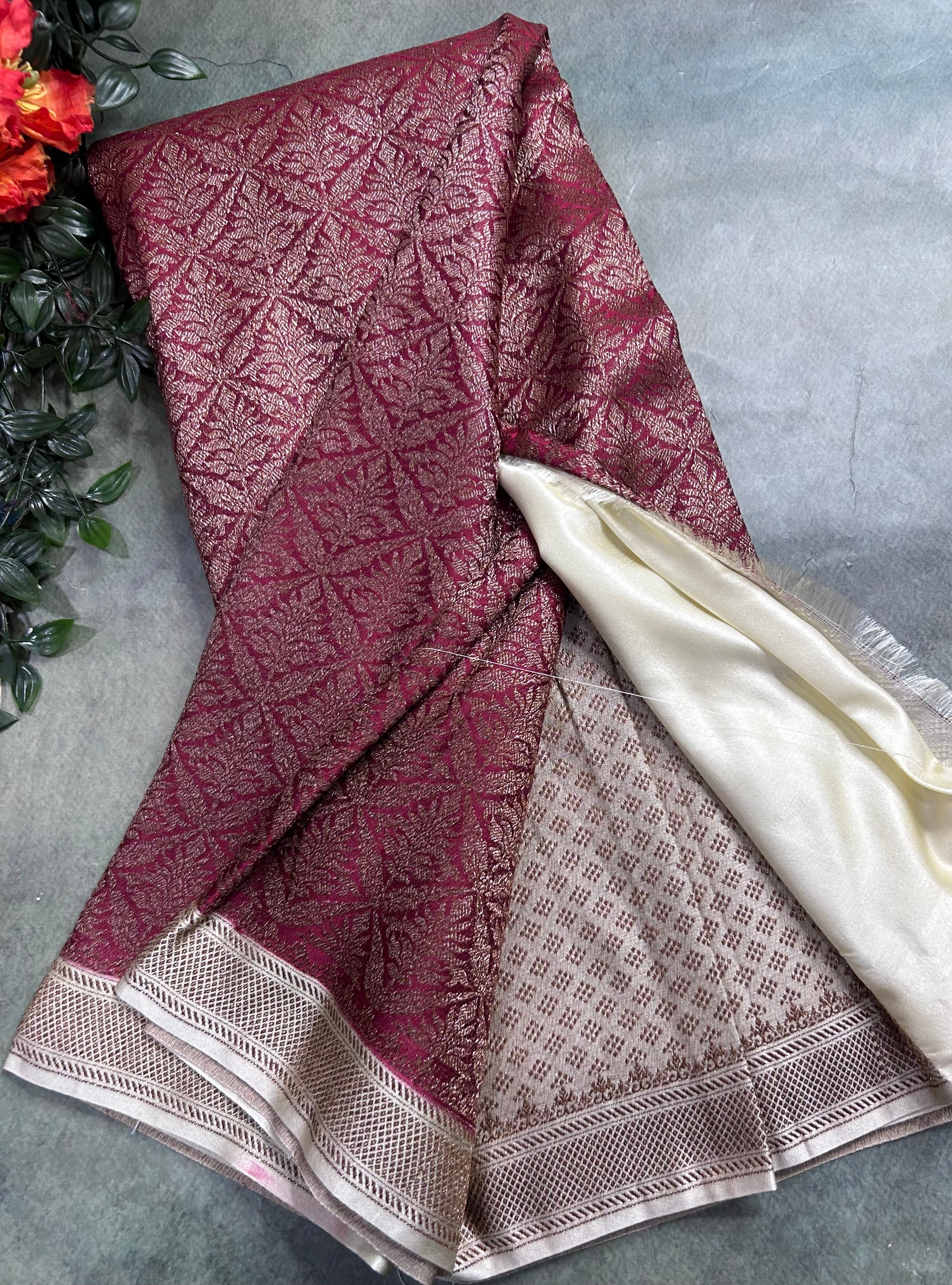 Maroon brocade soft semi georgette 105 saree