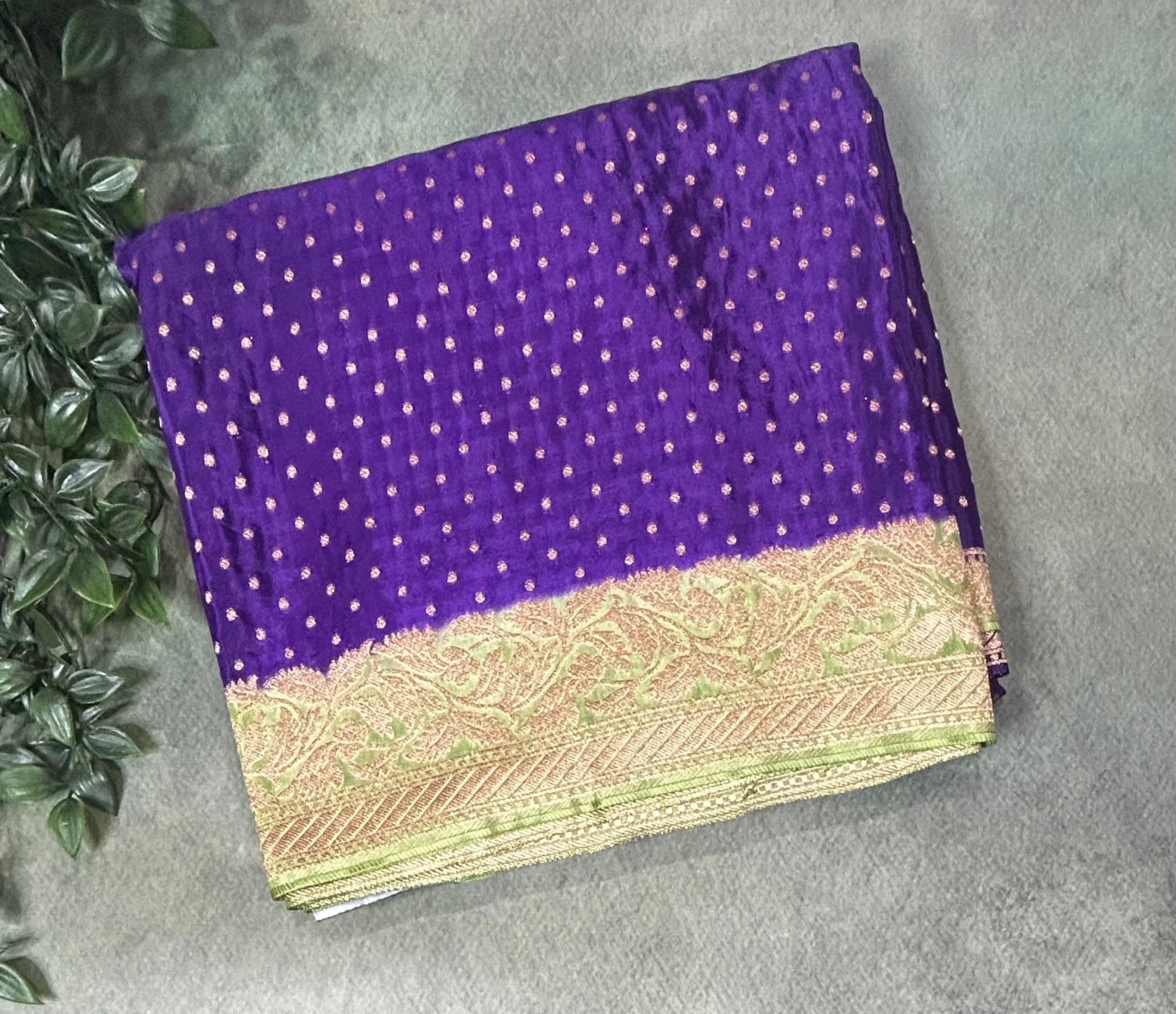 Purple  small Butta satin crepe-12 saree
