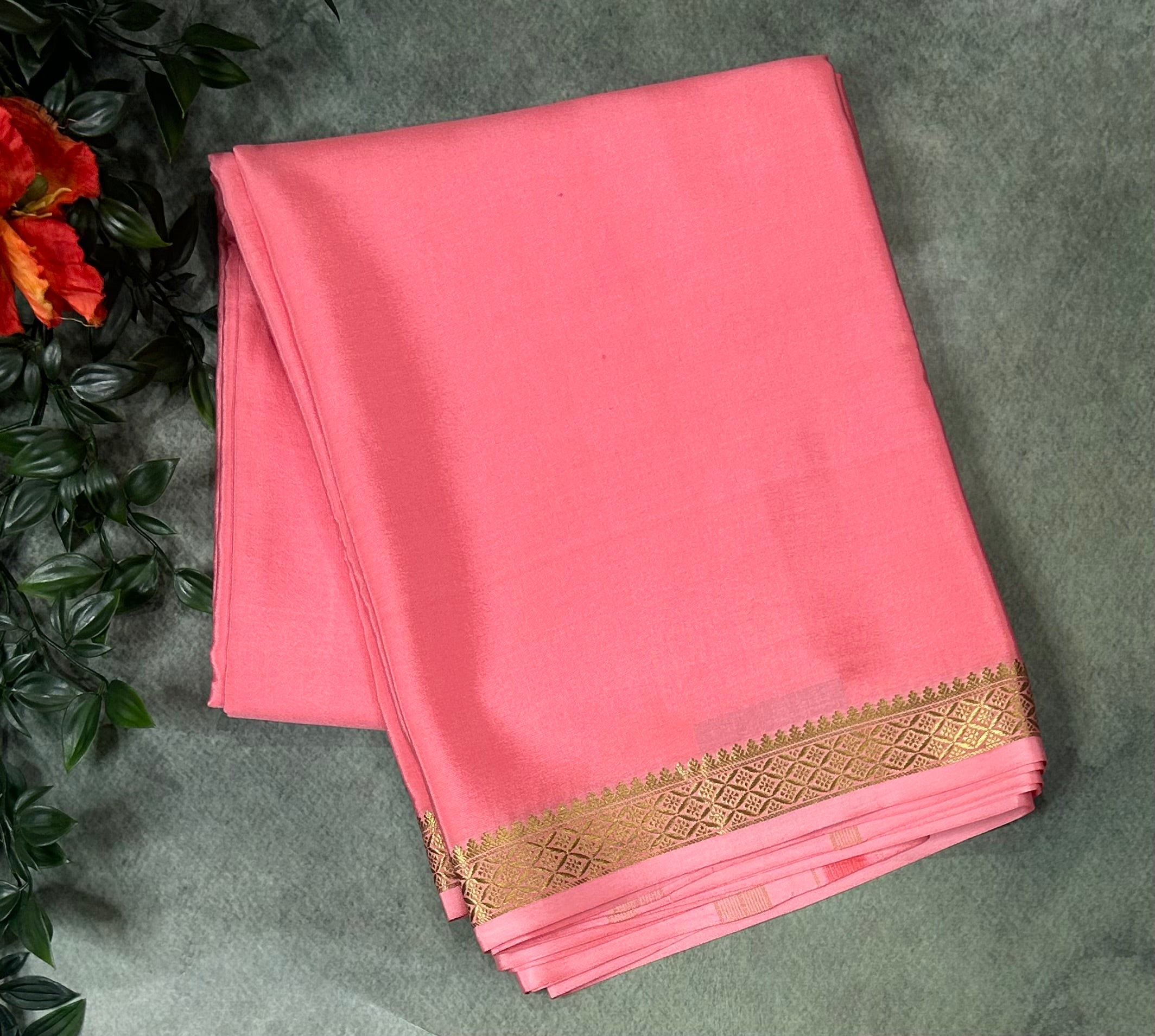 Pastel pink plain one inch pure mysore silk-12 saree