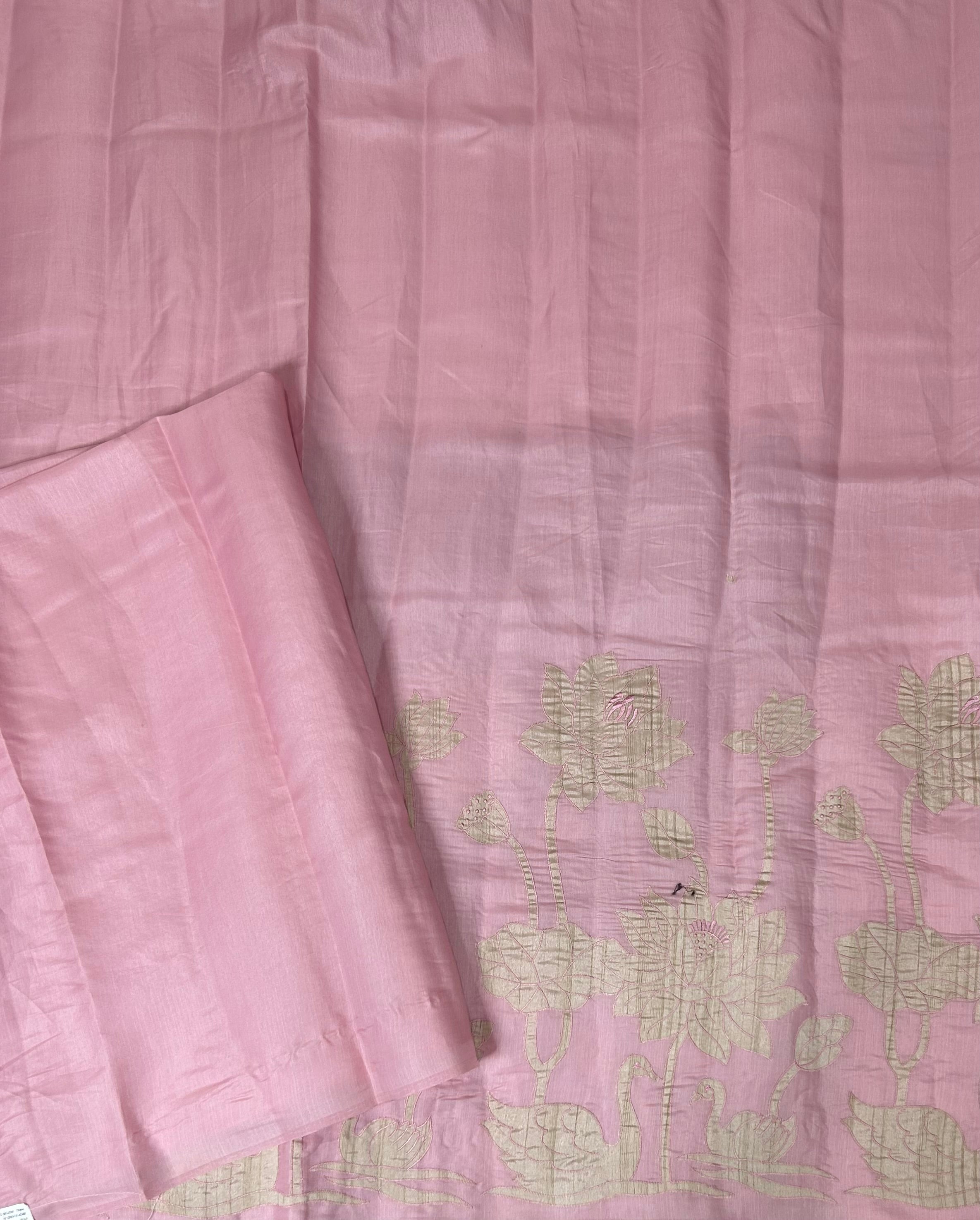 Baby pink semi Tussar appliqué work-101 saree