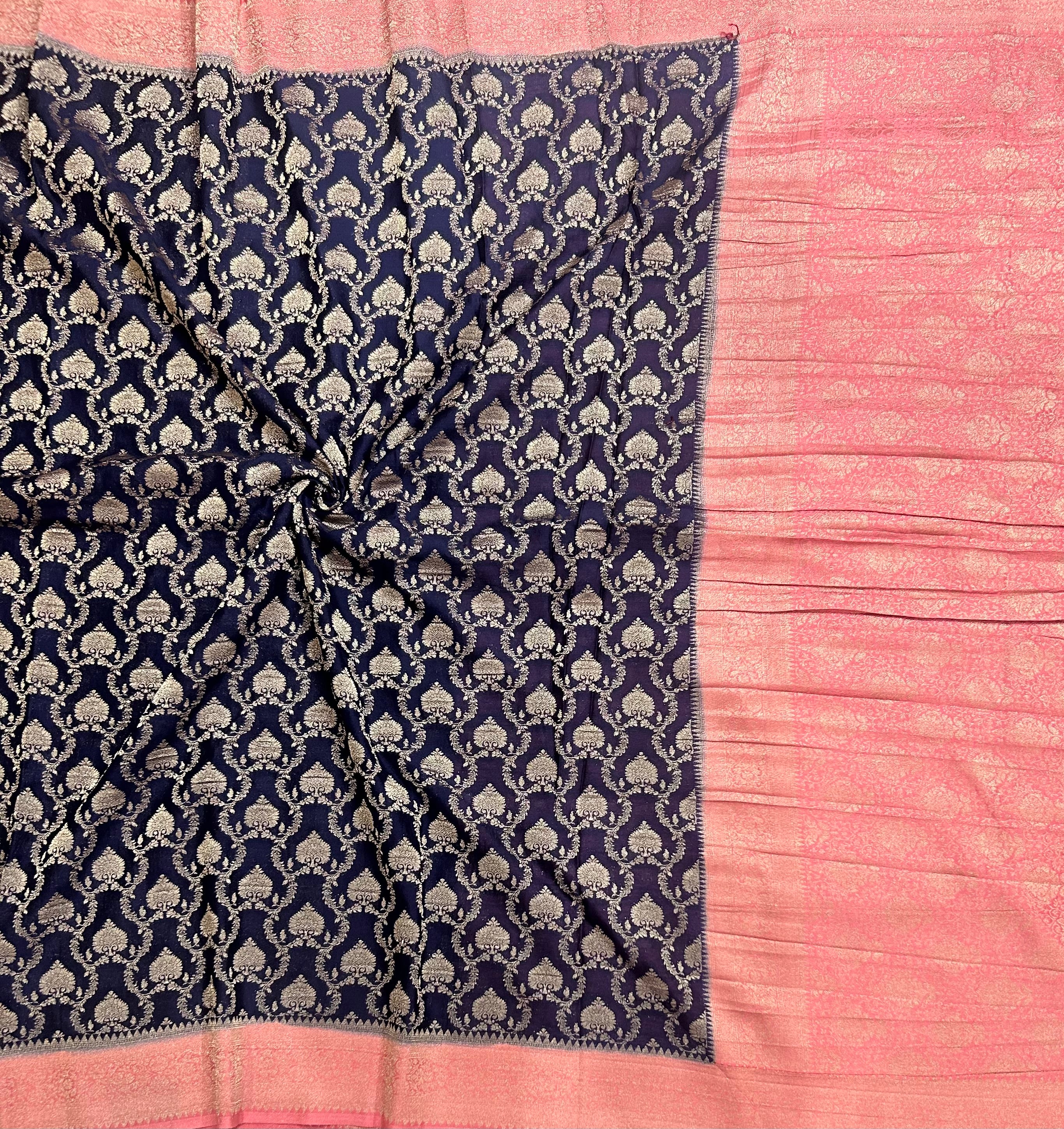 Navy blue contrast Jaal brocade semi georgette 104 saree