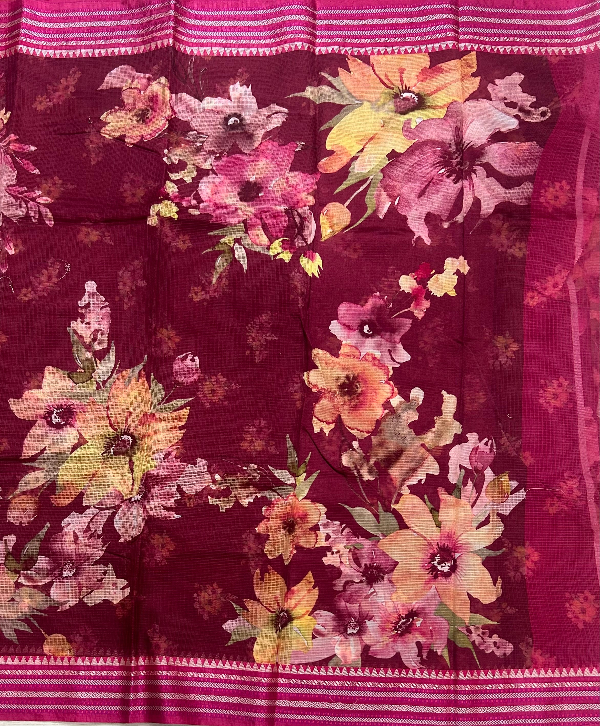 Maroon  digital print Kota checks 105 saree