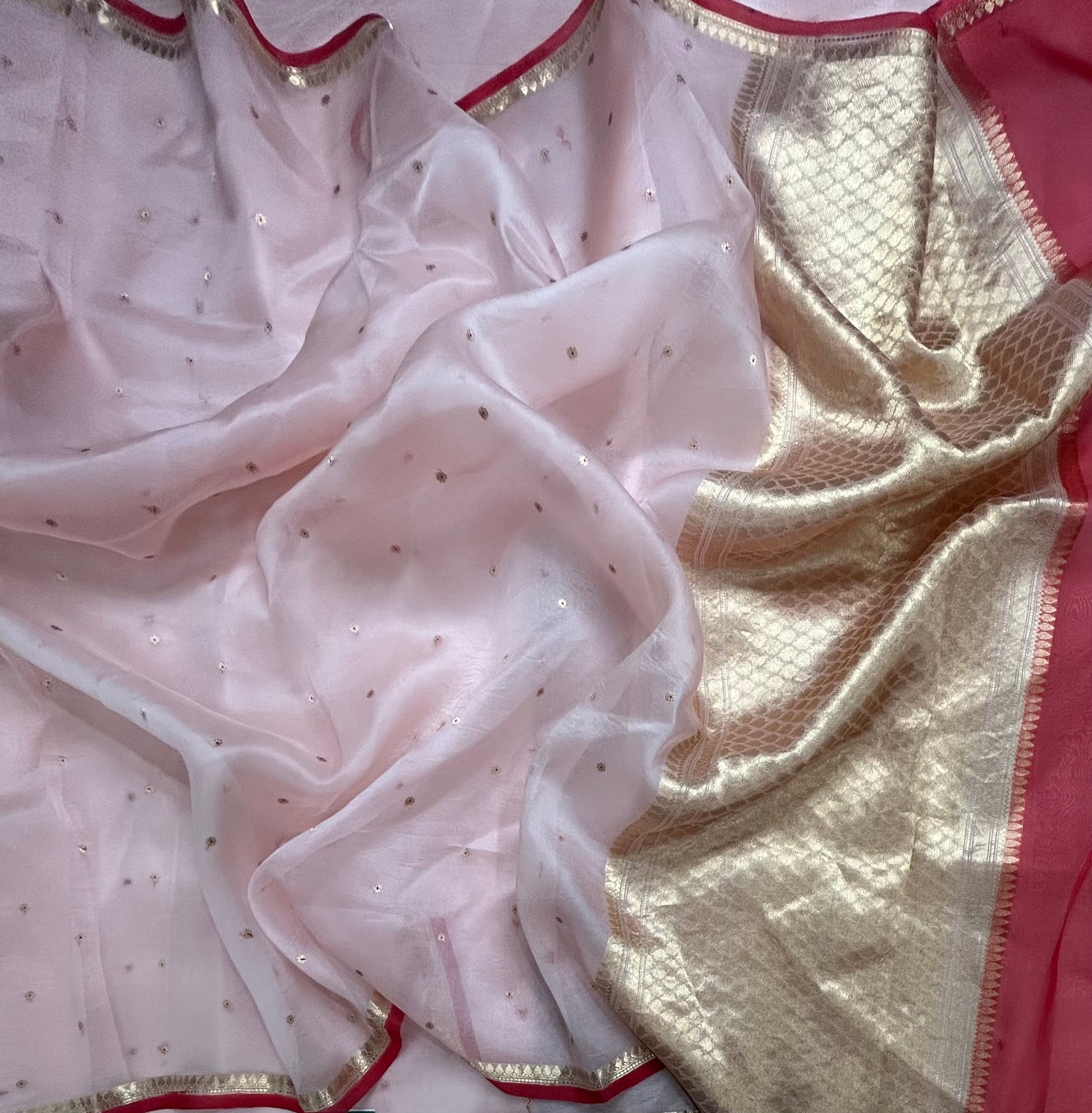 Light pink pure kora 105 organza silk saree