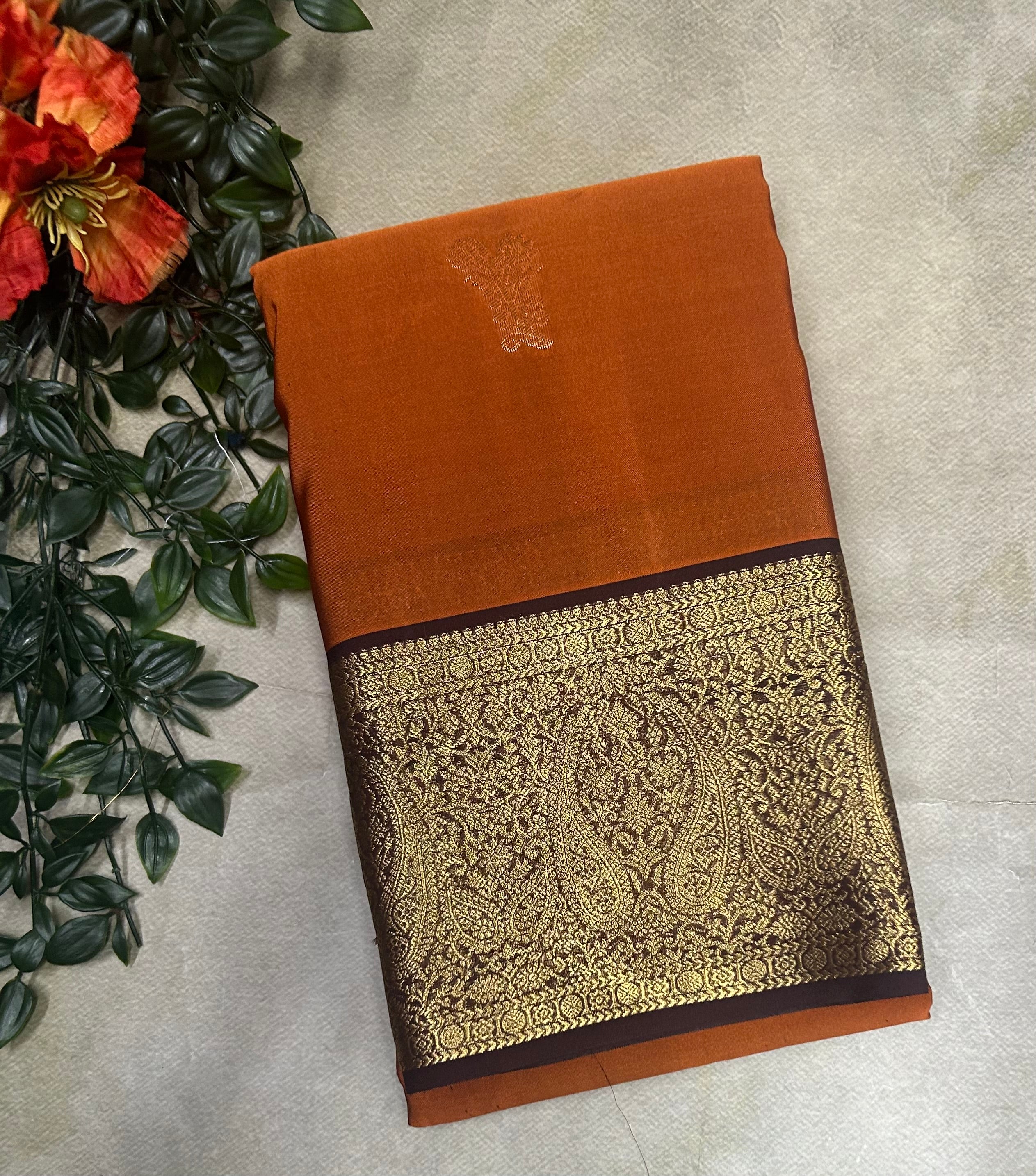 Rust orange small border semi Kanchi-105 saree