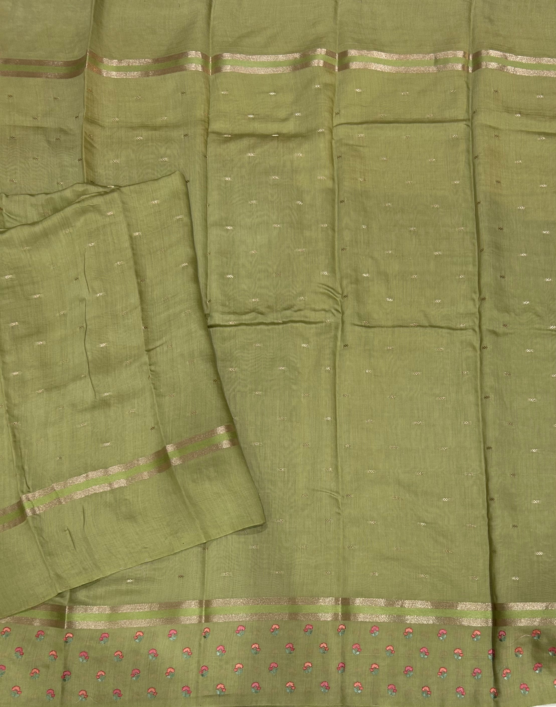 Pastel green embrodiery butta border soft tussar crepe 104 saree