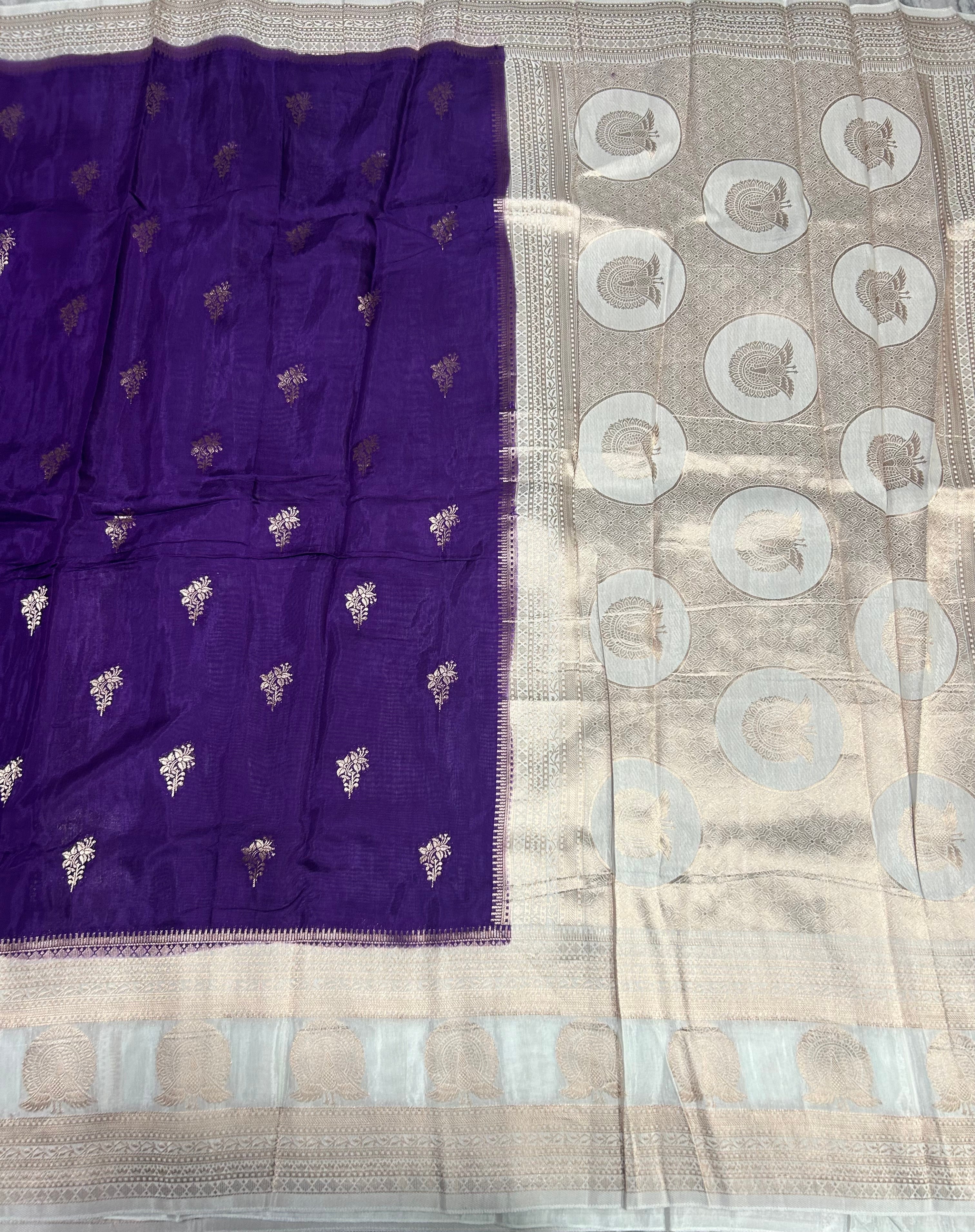 Purple border Butta semi silk saree