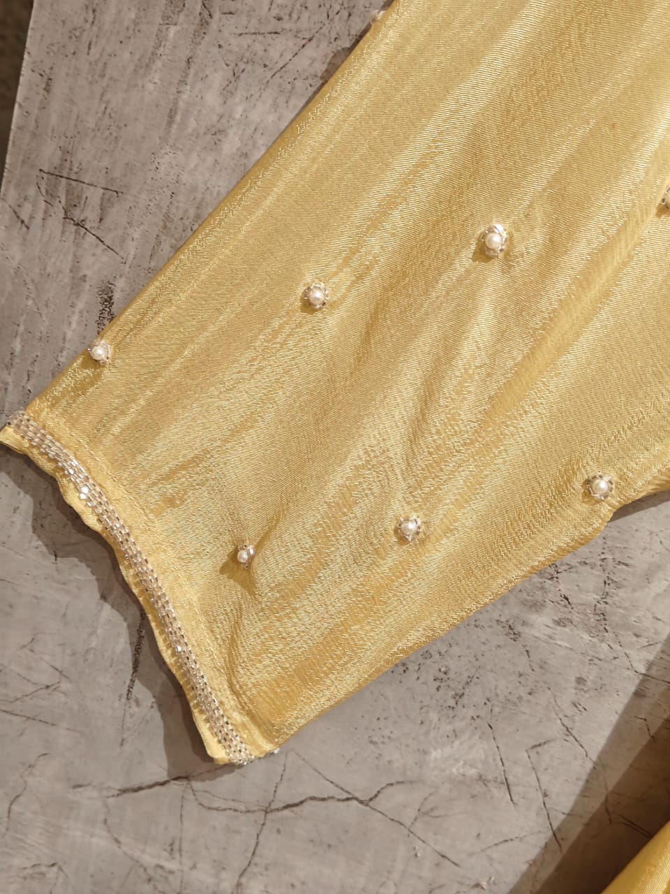 Lemon Yellow Anarkali Chinnon Hand Embroidery Kurtha 567