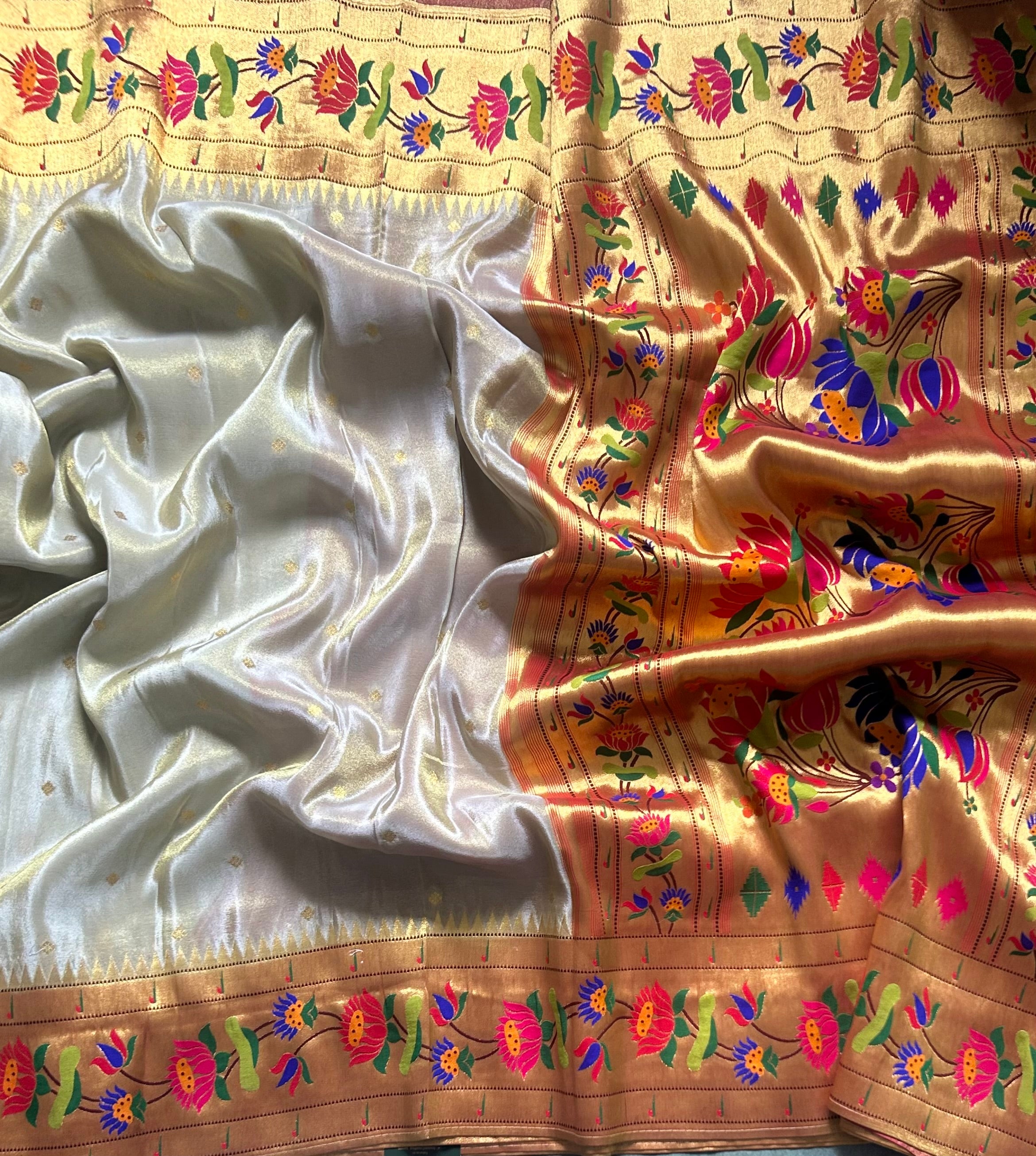 Cream small Butta tissue Paithani border 104 saree