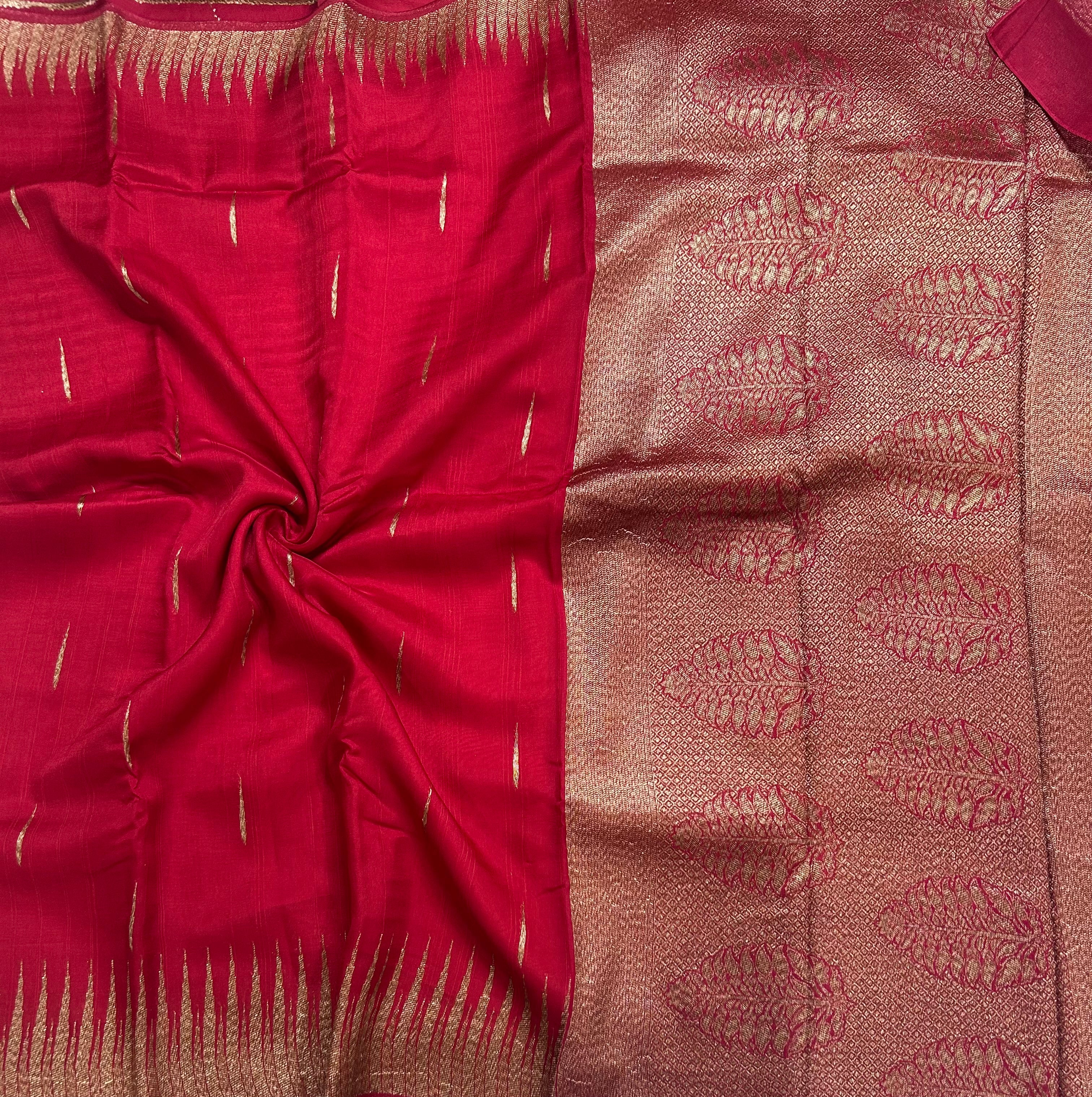 Red temple border tussar crepe 106 silk saree