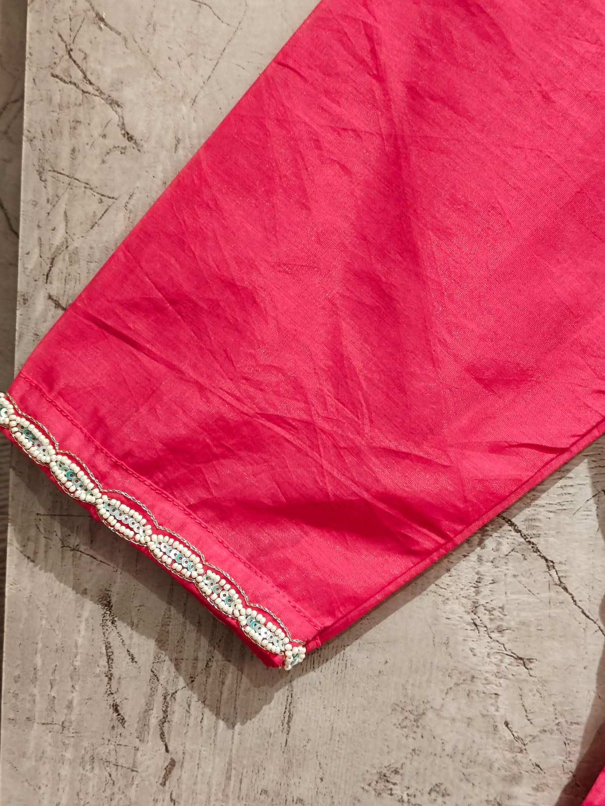Pink Mul Chanderi silk Kurtha 765 with Handwork Embroidery