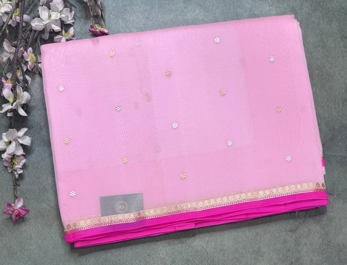Pastel pink pure Kora Organza Saree 111