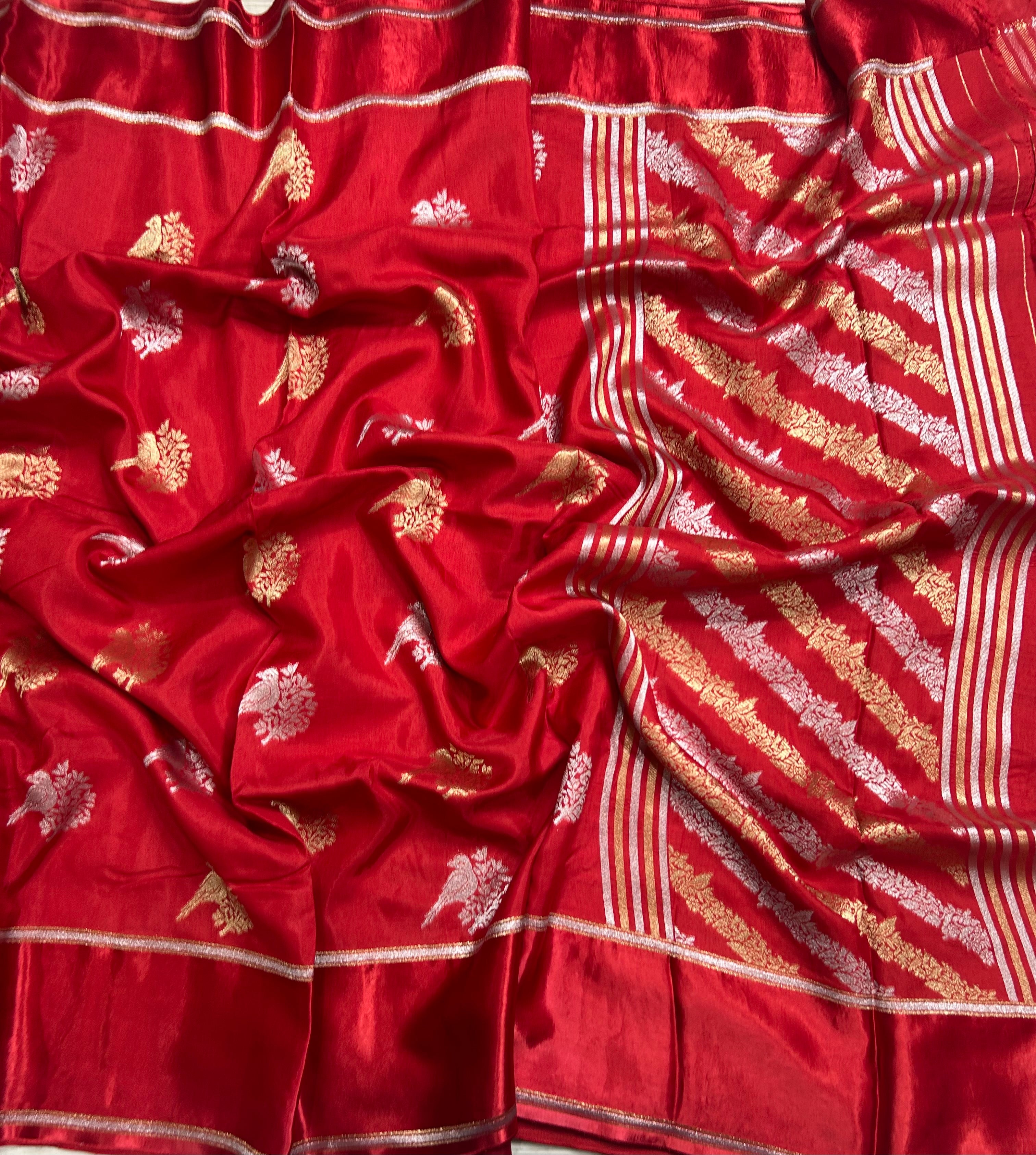 Red satin border dola crepe 105 saree