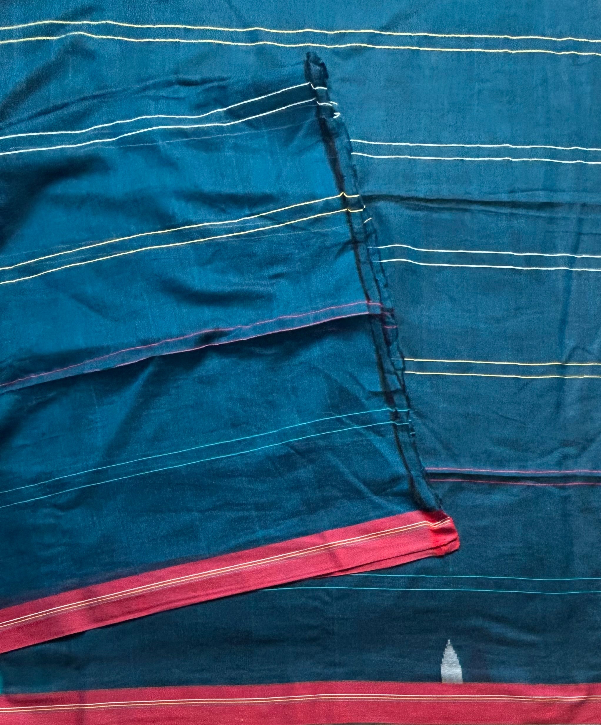 Peacock blue cotton 103 jamdani saree