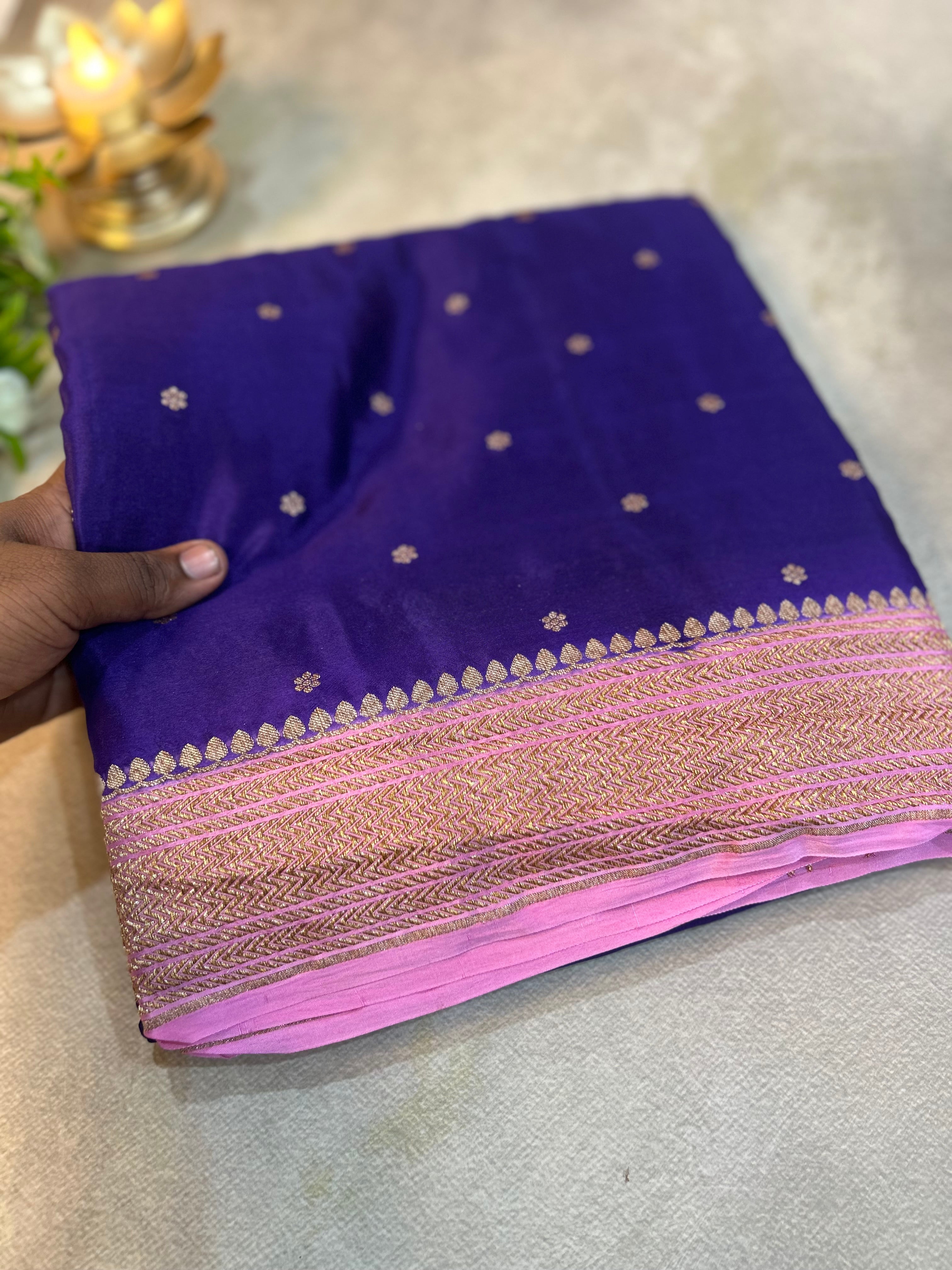 Purple small Butta pure banarasi crepe-10 silk saree