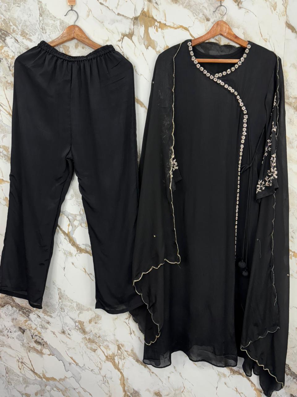 Black Chinnon Thread Embroidery Airline Kurtha