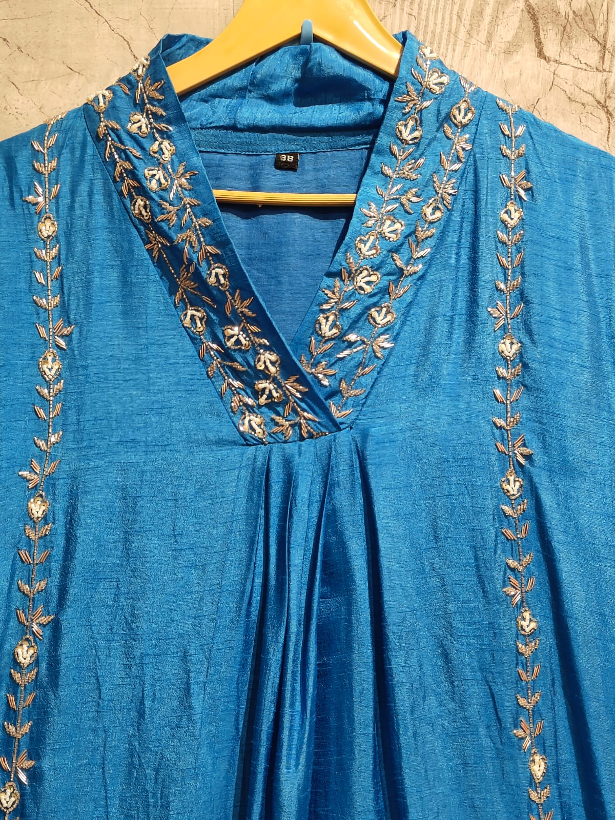 Bright Blue  Dola Silk Airline Handwork Kurtha 444