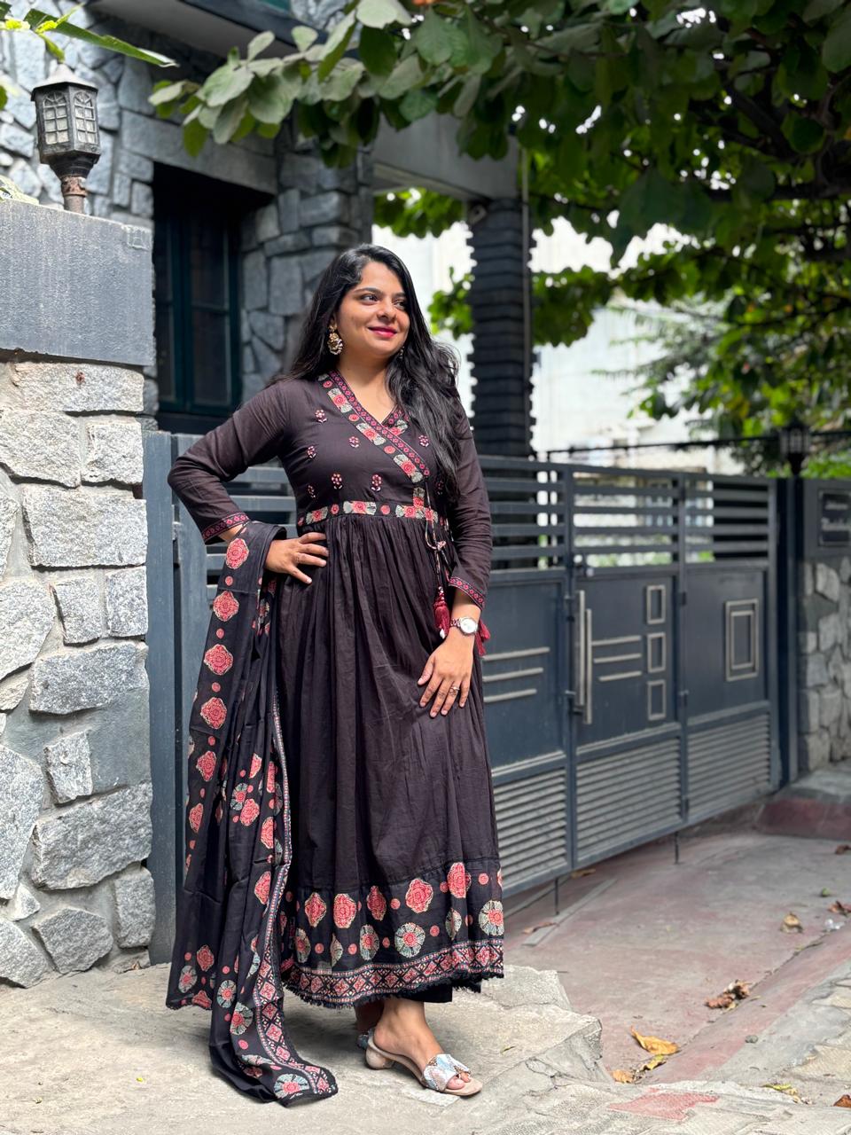 Black mul Cotton Anarkali  Kurtha 32