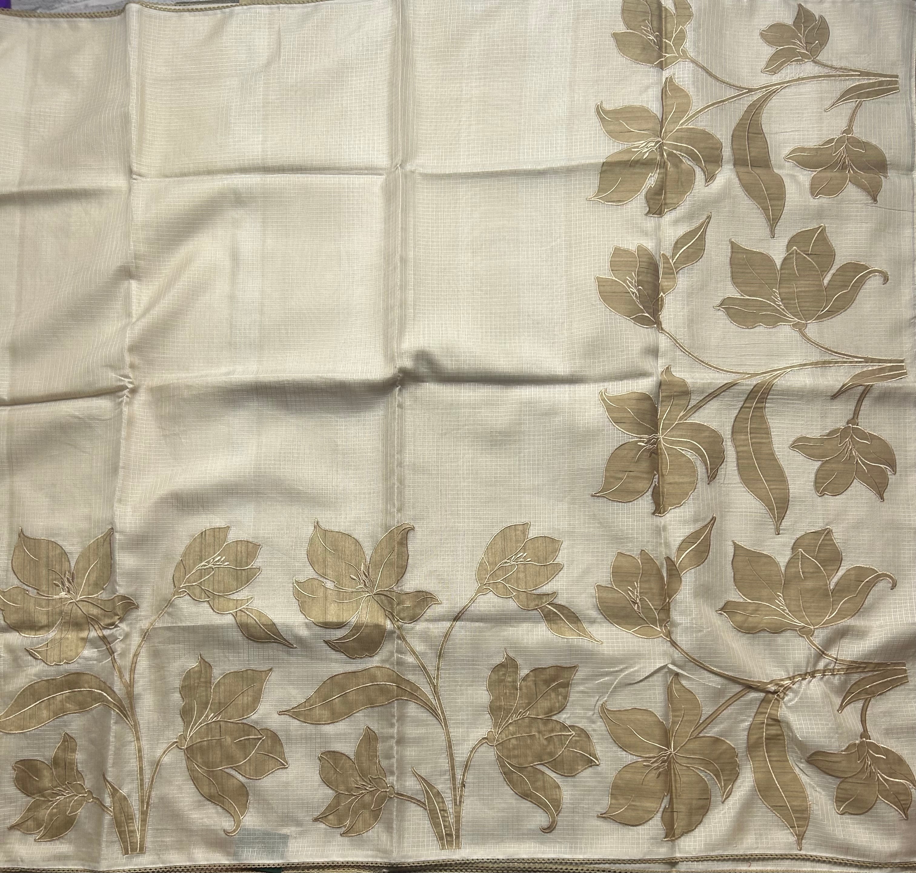 Cream n beige kota checks Appliqué work saree