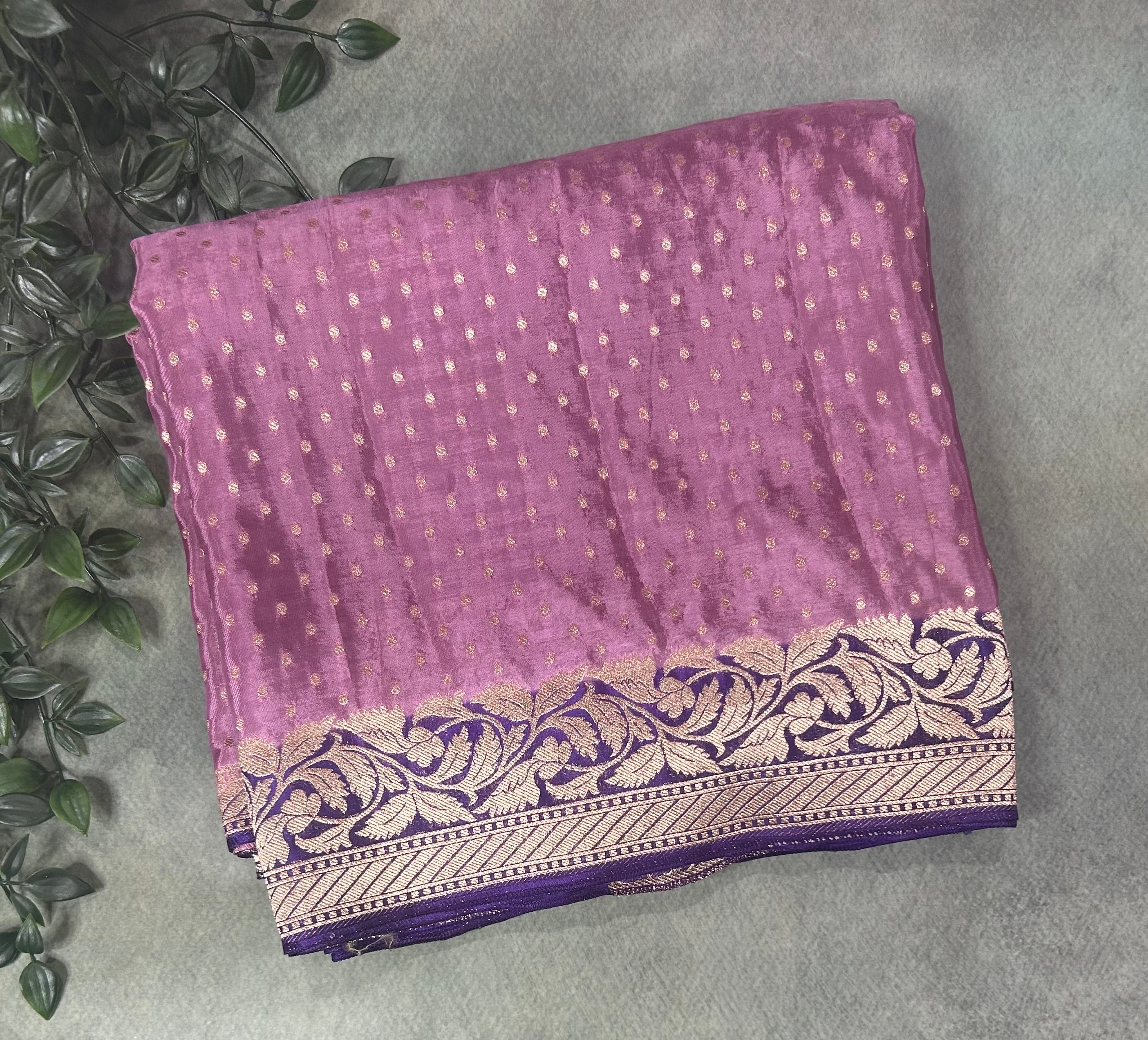 Onion pink small Butta satin crepe-12 saree
