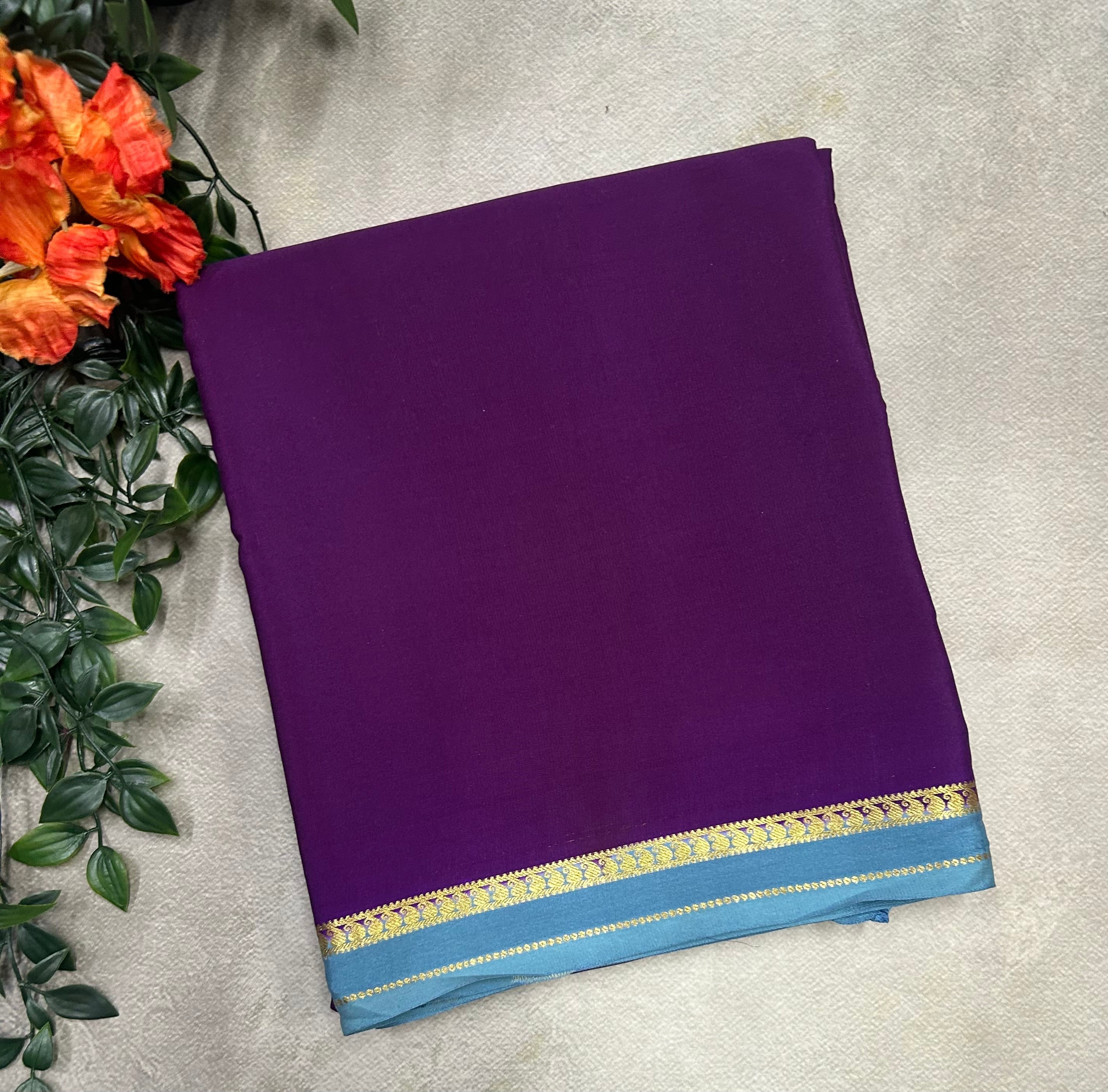 Dark purple small border pure Mysore silk 103 saree