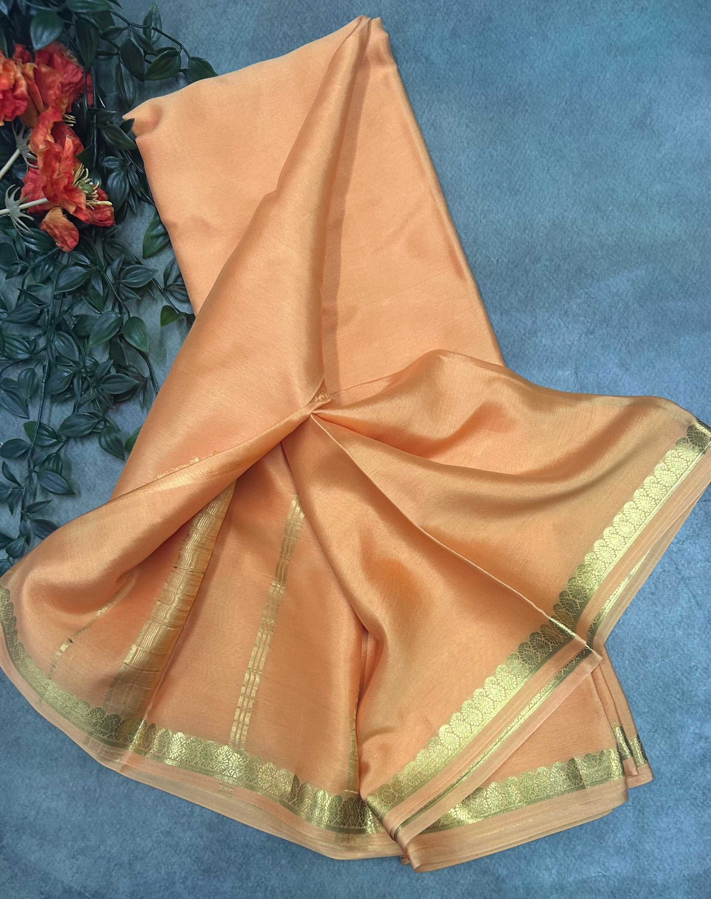 Peach pure Mysore crepe silk saree