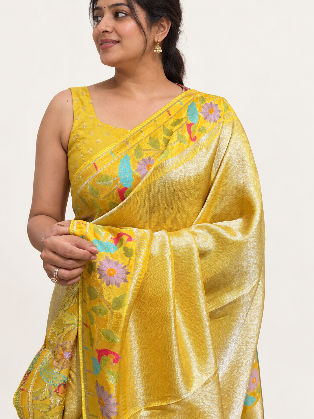 Yellow brocade Tissue Paithani Saree - YP111