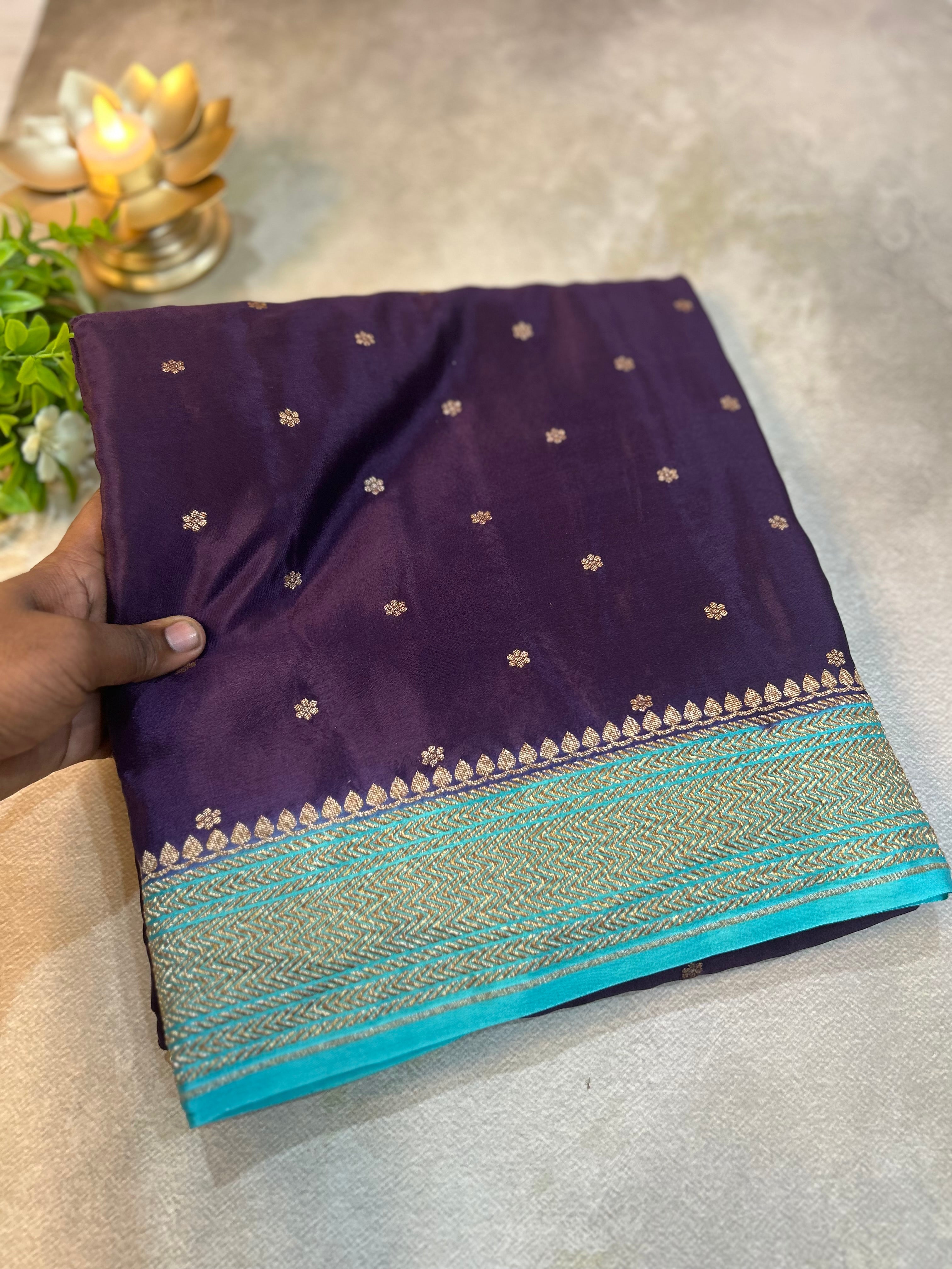 Wine small Butta pure banarasi crepe-10 silk saree