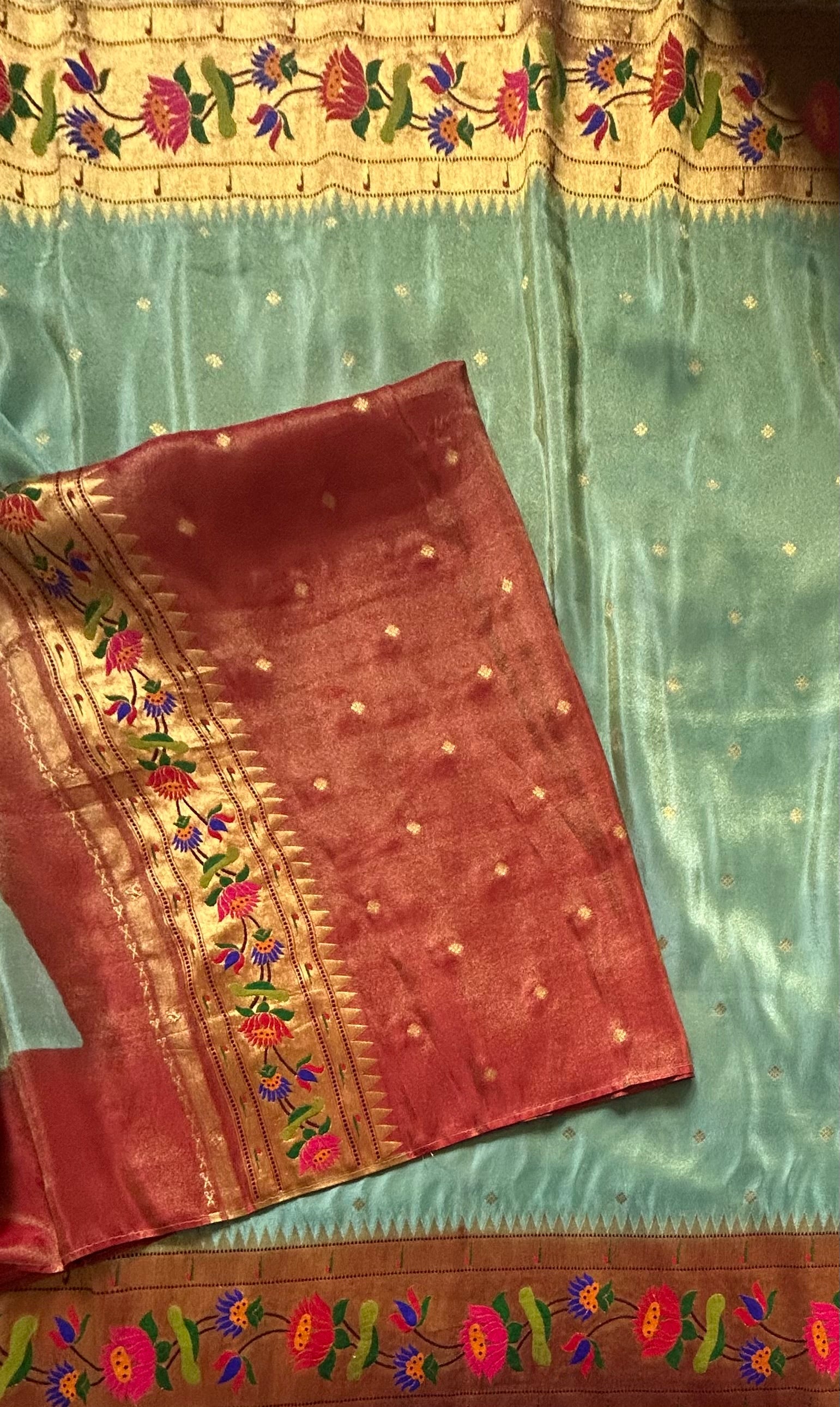 Aqua green small Butta tissue Paithani border 104 saree
