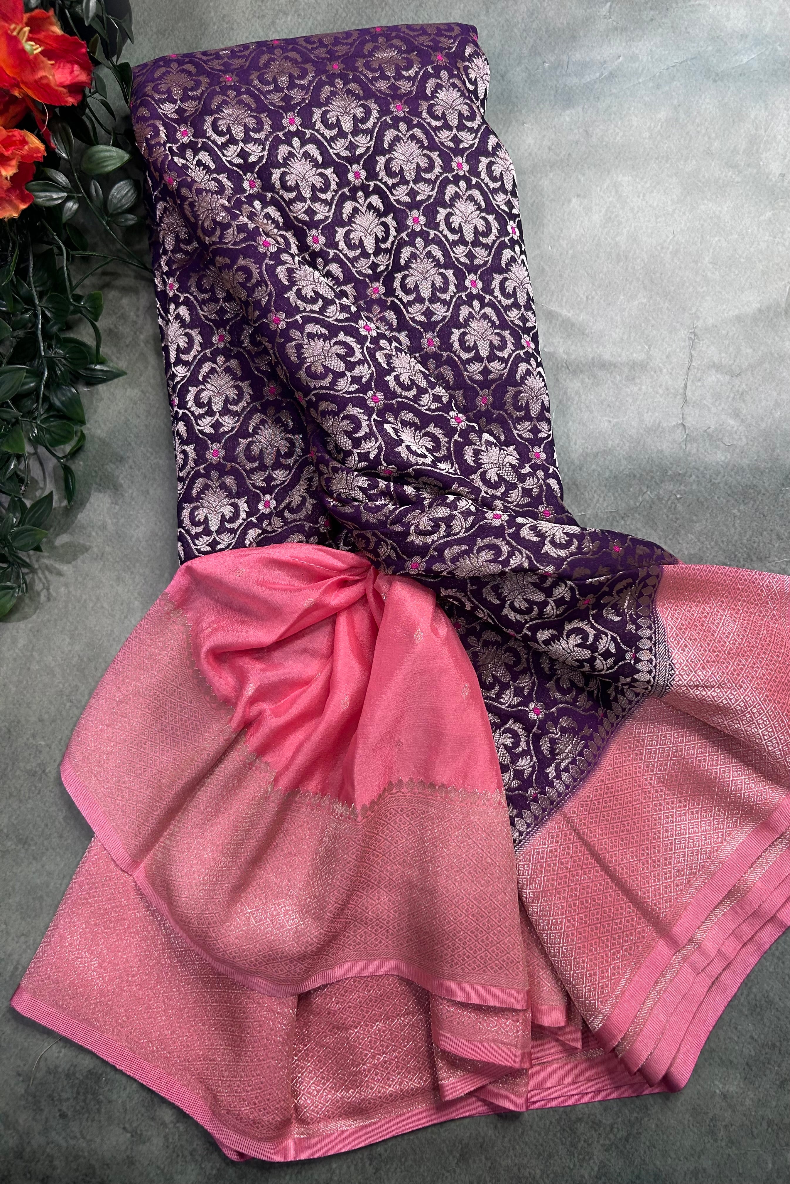 Dark purple brocade semi georgette 105 saree