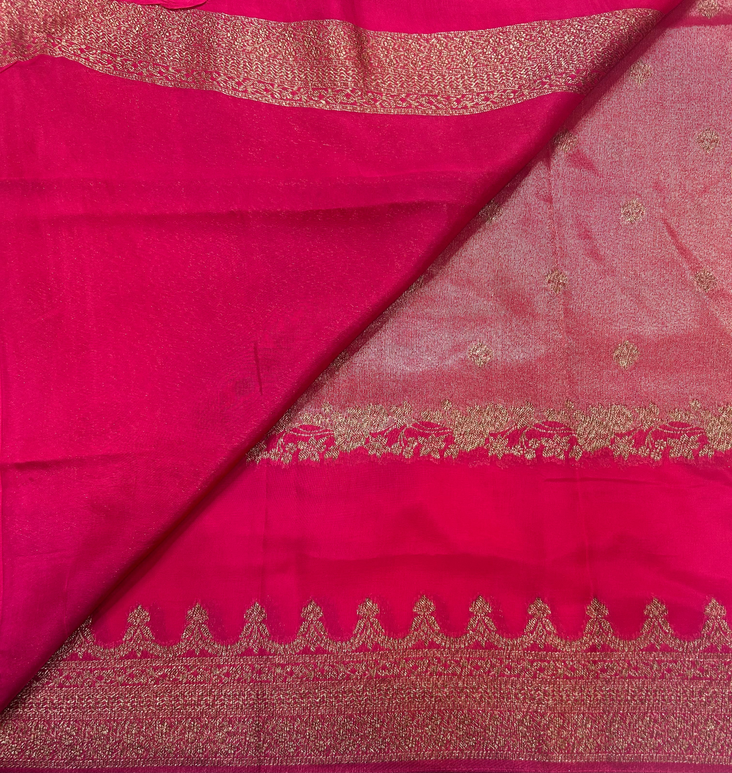 Pink brocade tussar crepe georgette silk saree