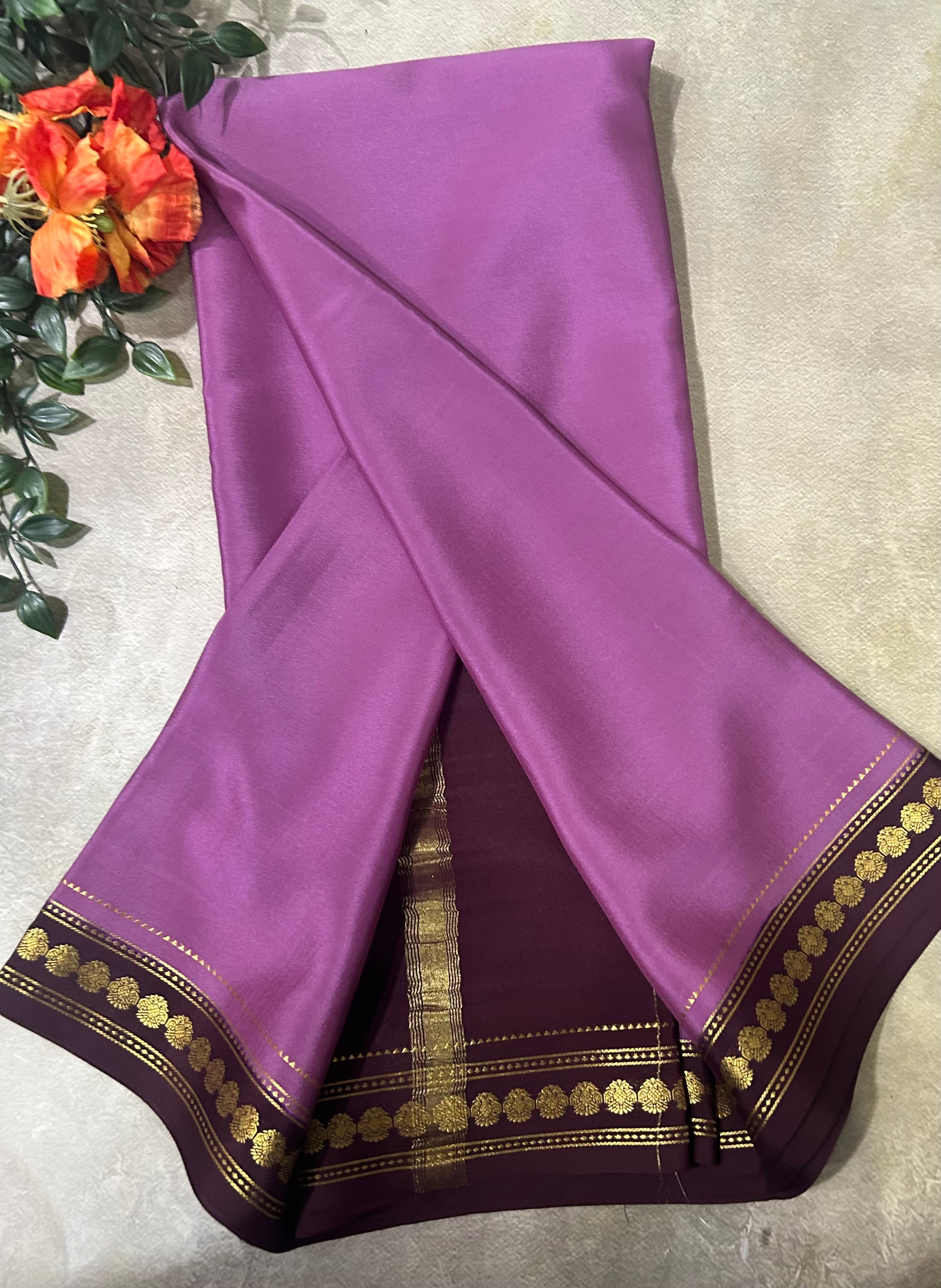 Light purple small border pure Mysore silk 104 saree