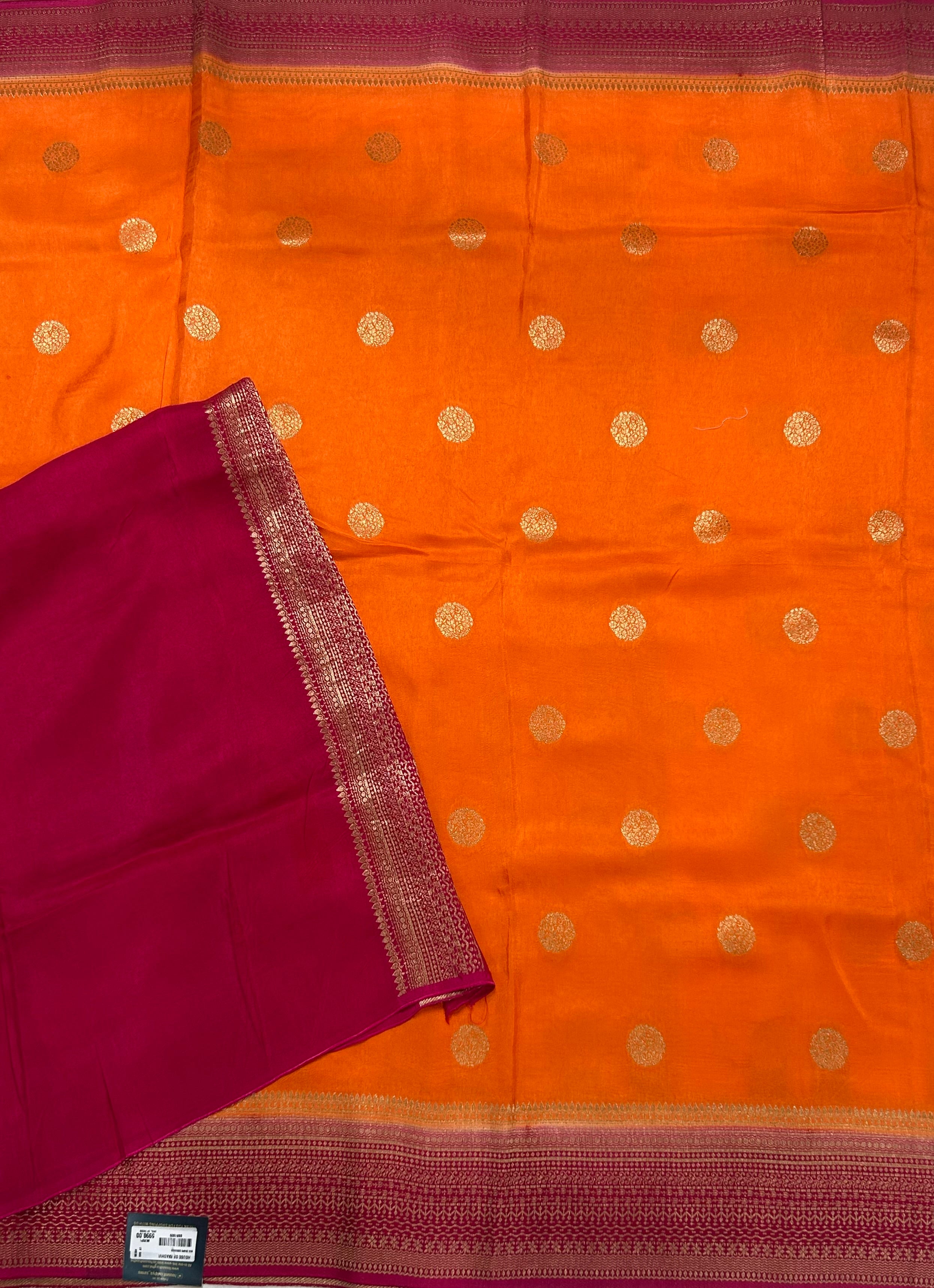 Orange n pink vintage Butta dola crepe 104 saree