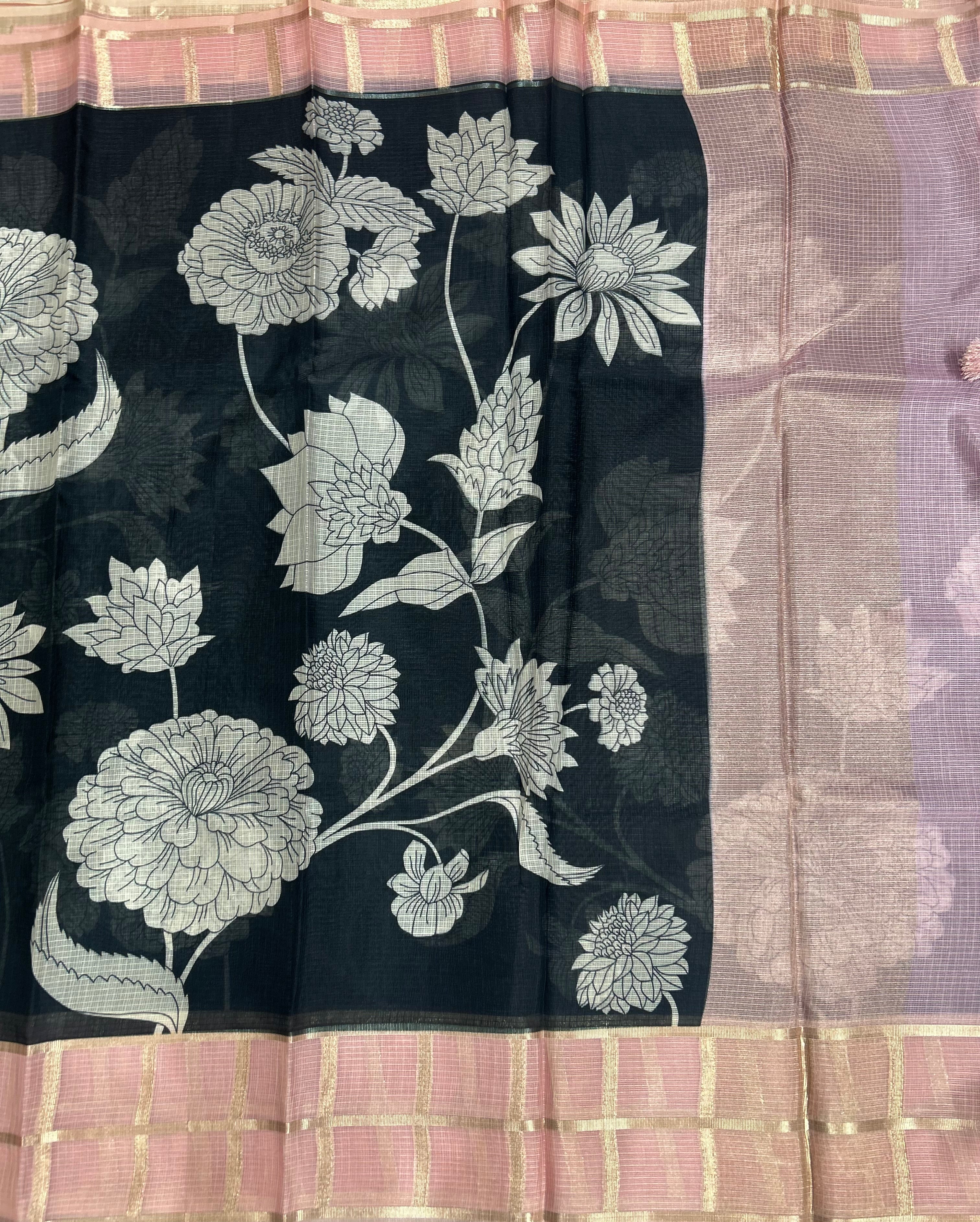 Black n pink Kota checks 103 saree