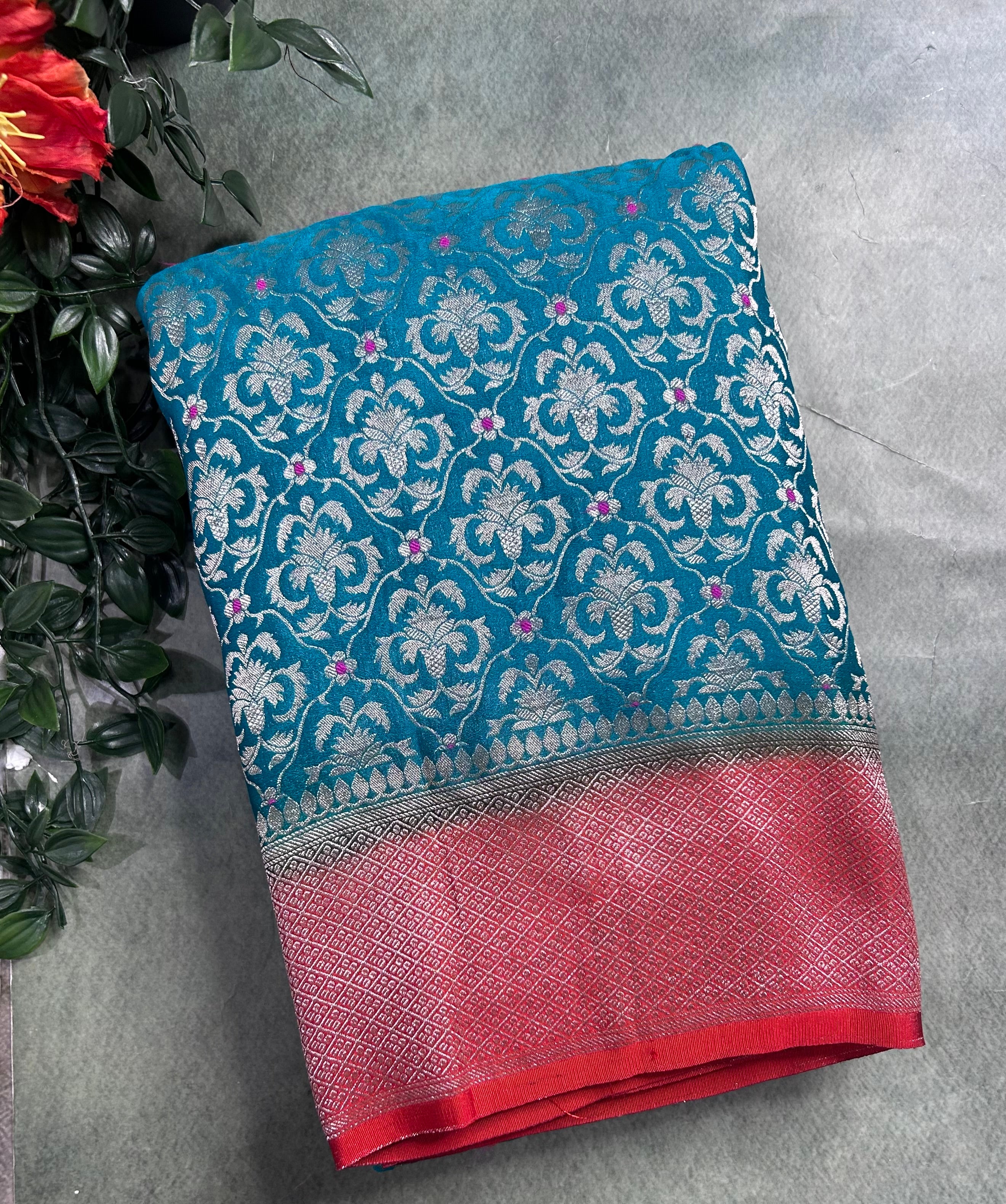 Rama green brocade semi georgette 105 saree