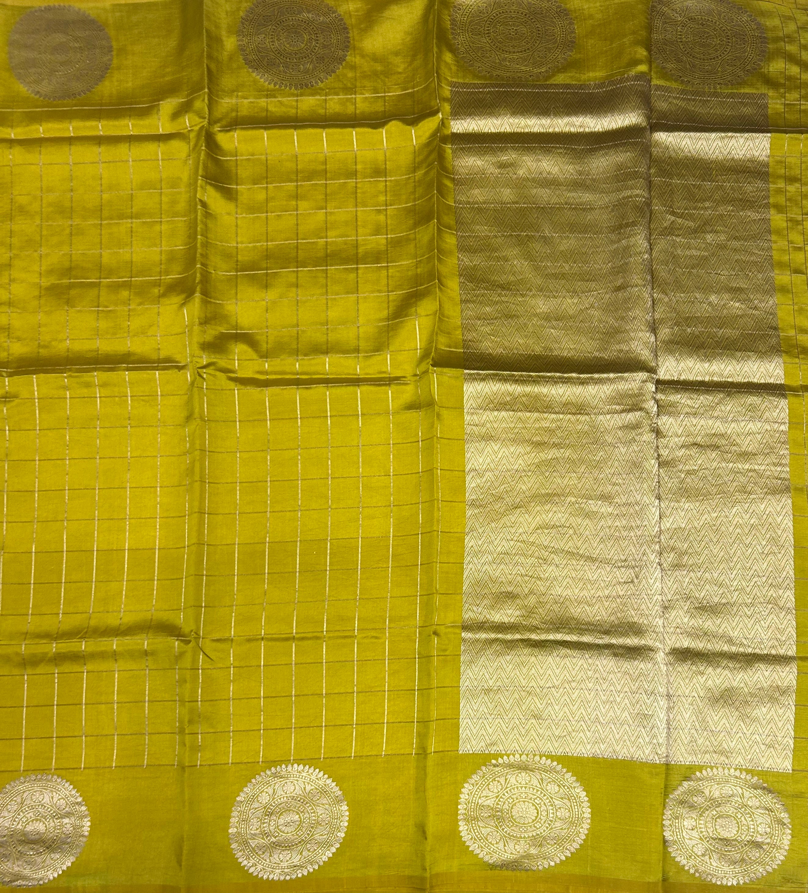 Yellow border Butta lightweight pure kathan 103 saree