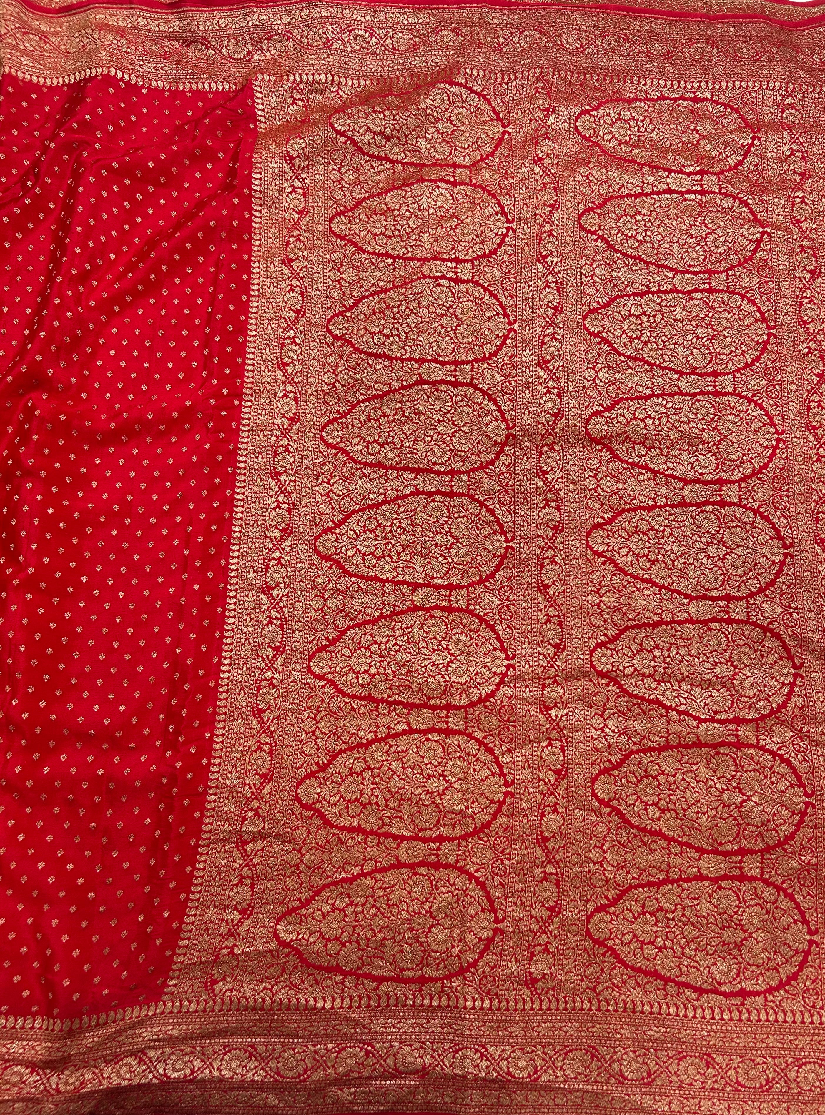 Red small Butta pure Benarasi crepe 106 saree
